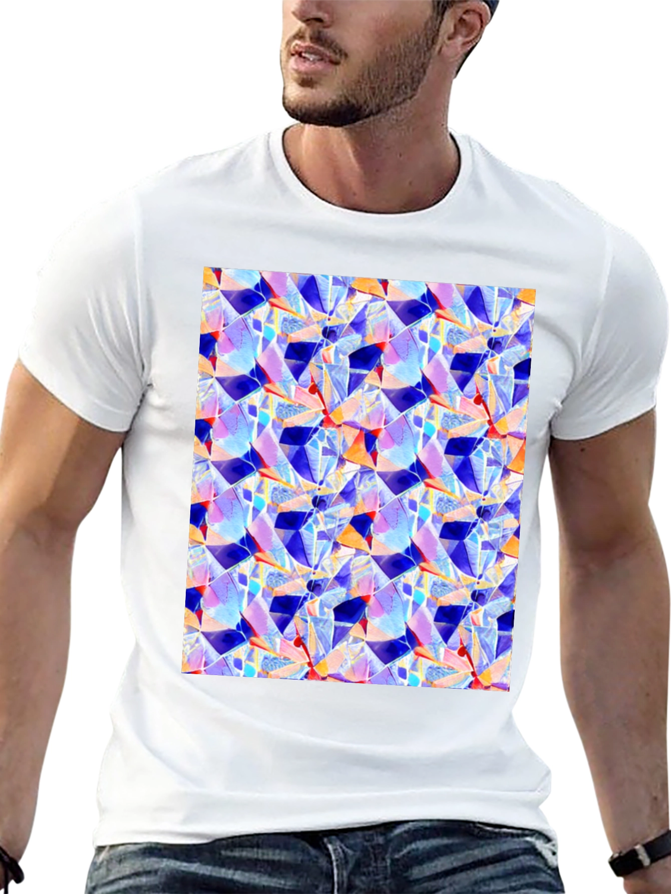 Abstract Geometric Print Black T-Shirt