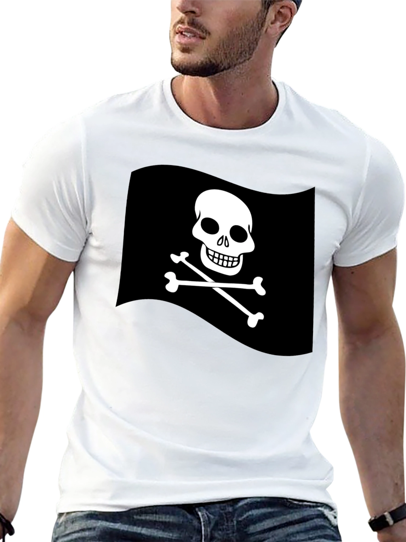 Mens Black Pirate Skull & Crossbones Graphic T-Shirt
