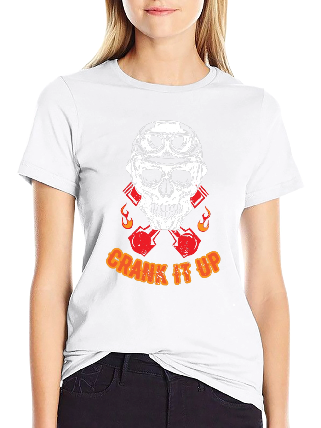 Crank It Up Biker Skull Graphic T-Shirt