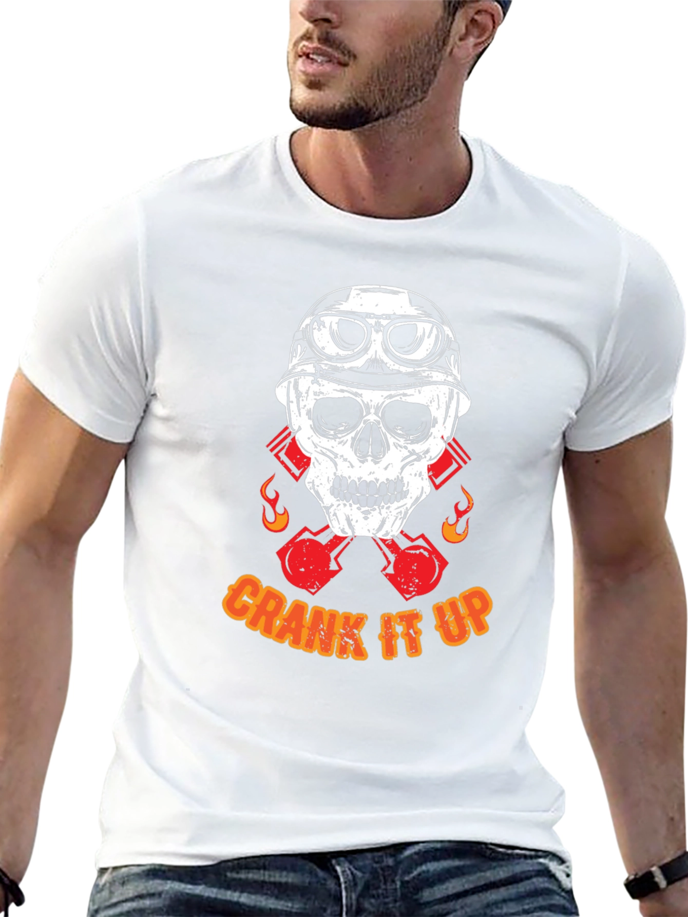 Crank It Up Biker Skull Graphic T-Shirt