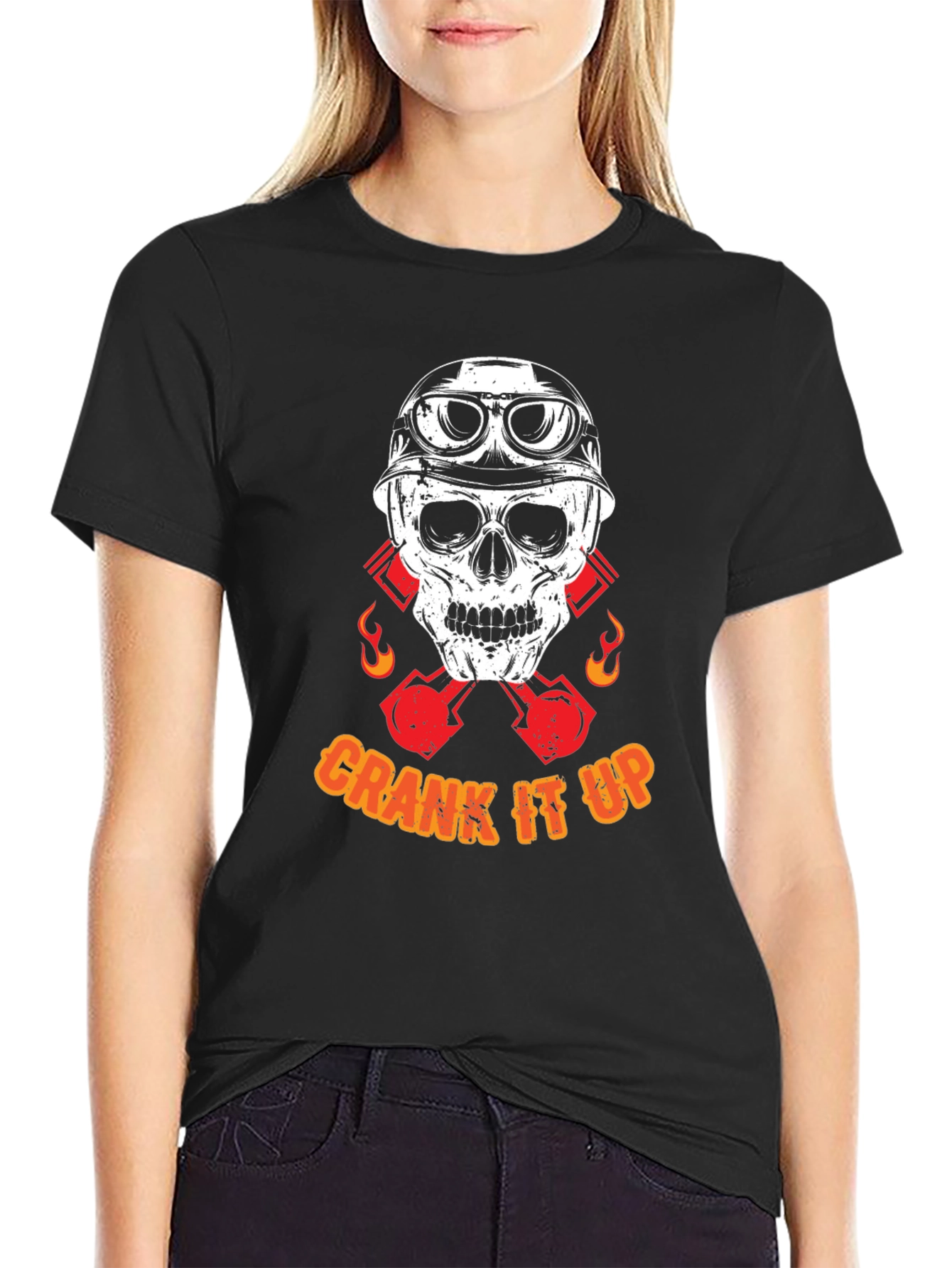 Crank It Up Biker Skull Graphic T-Shirt