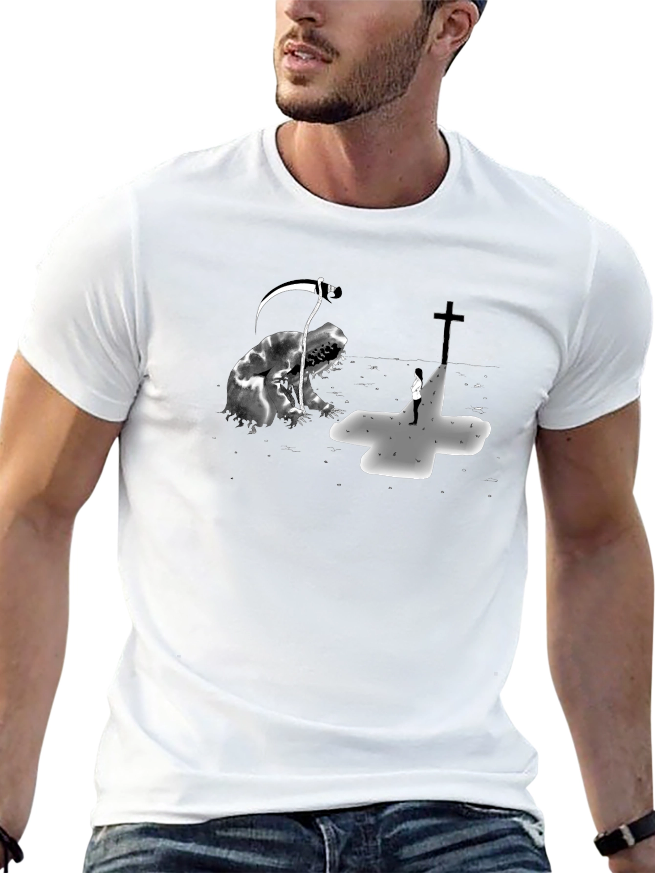 Grim Reaper vs Cross Black Graphic Tee