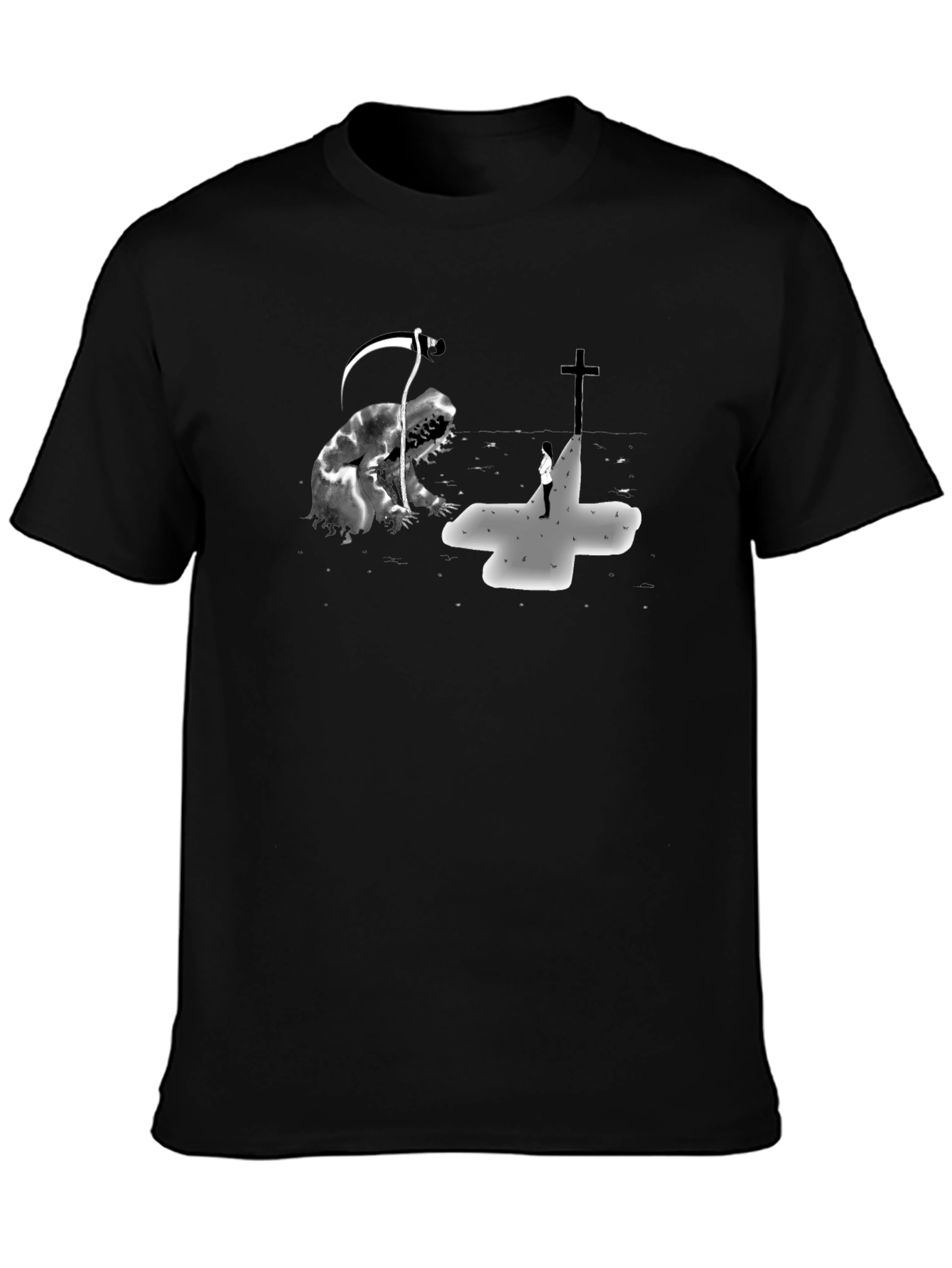 Grim Reaper vs Cross Black Graphic Tee