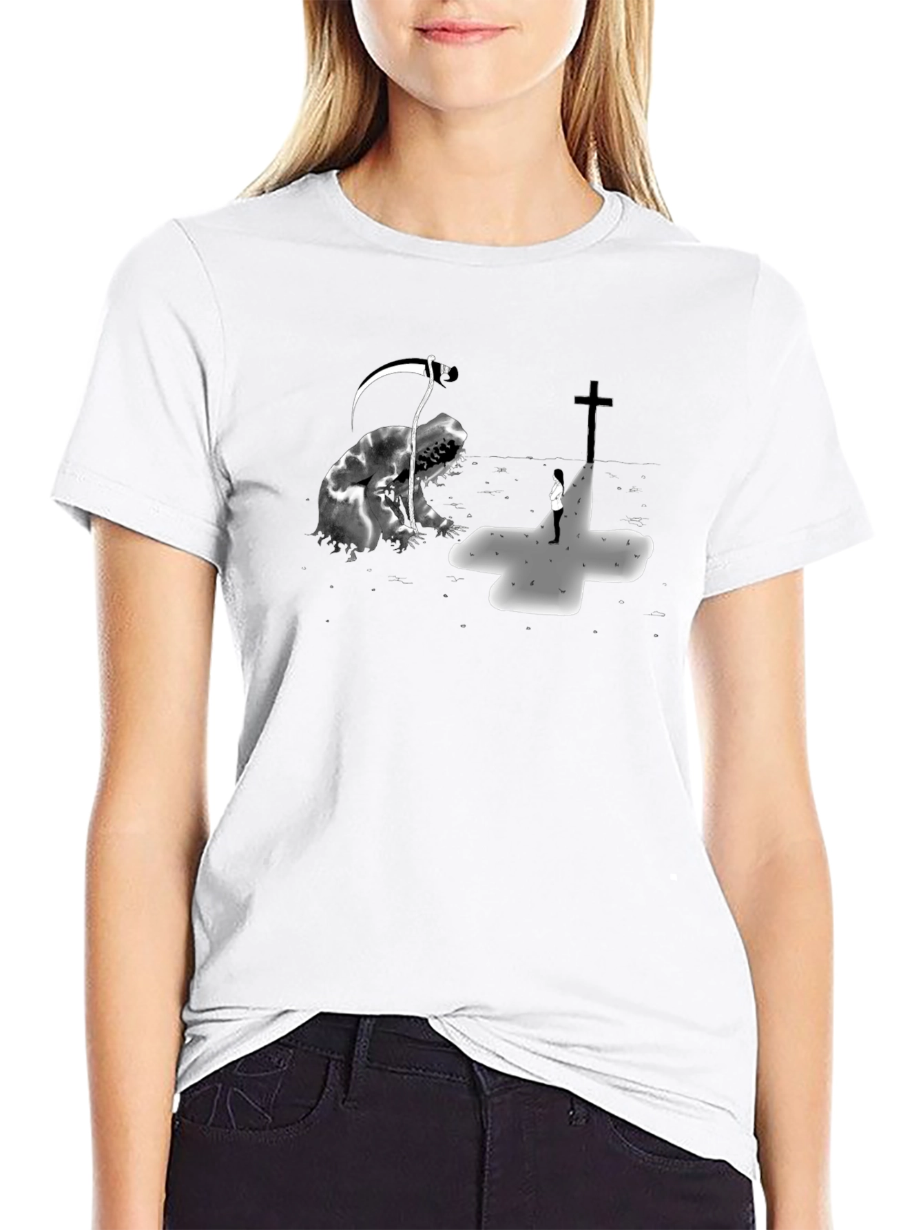 Grim Reaper vs Cross Black Graphic Tee
