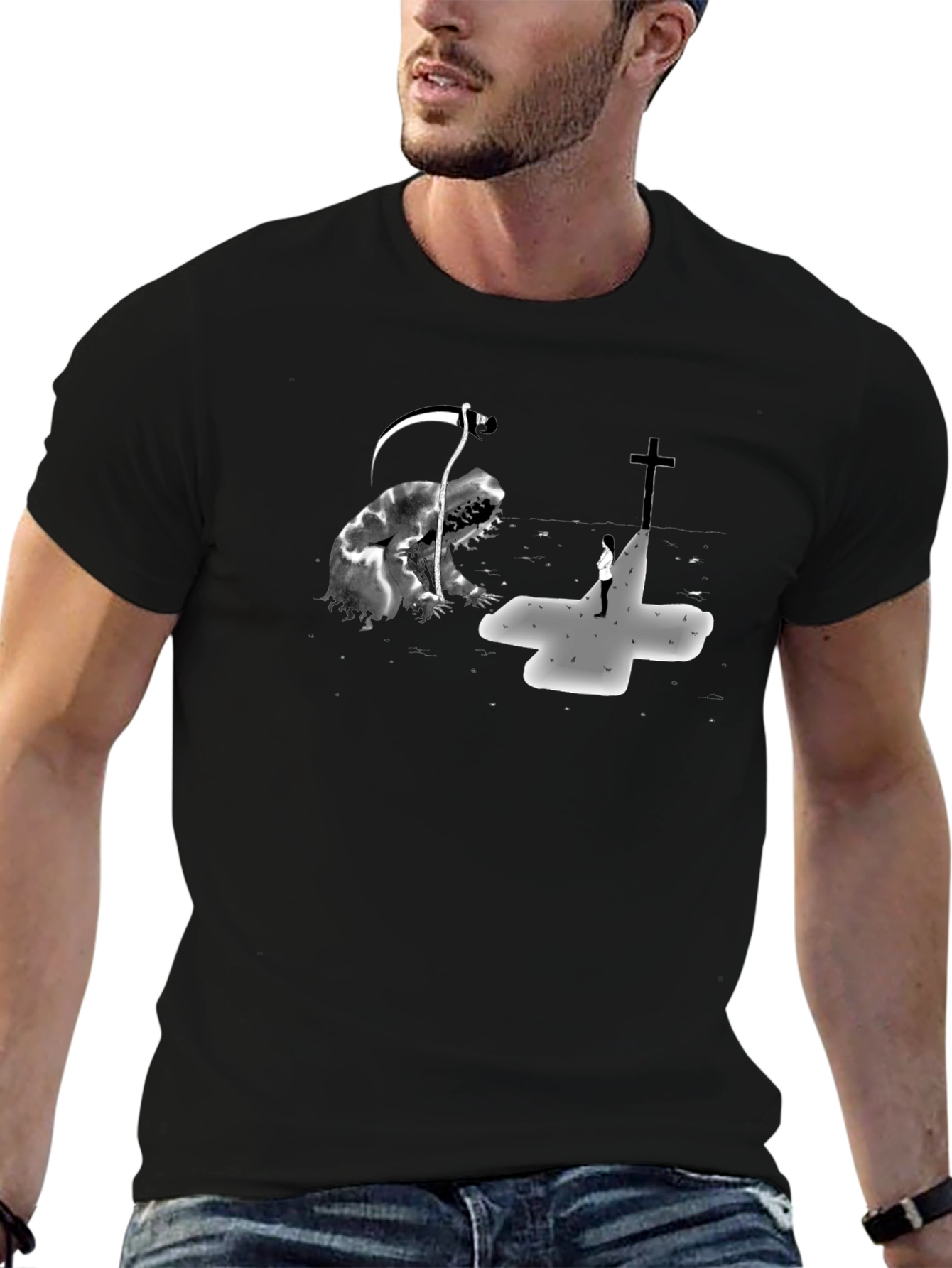 Grim Reaper vs Cross Black Graphic Tee