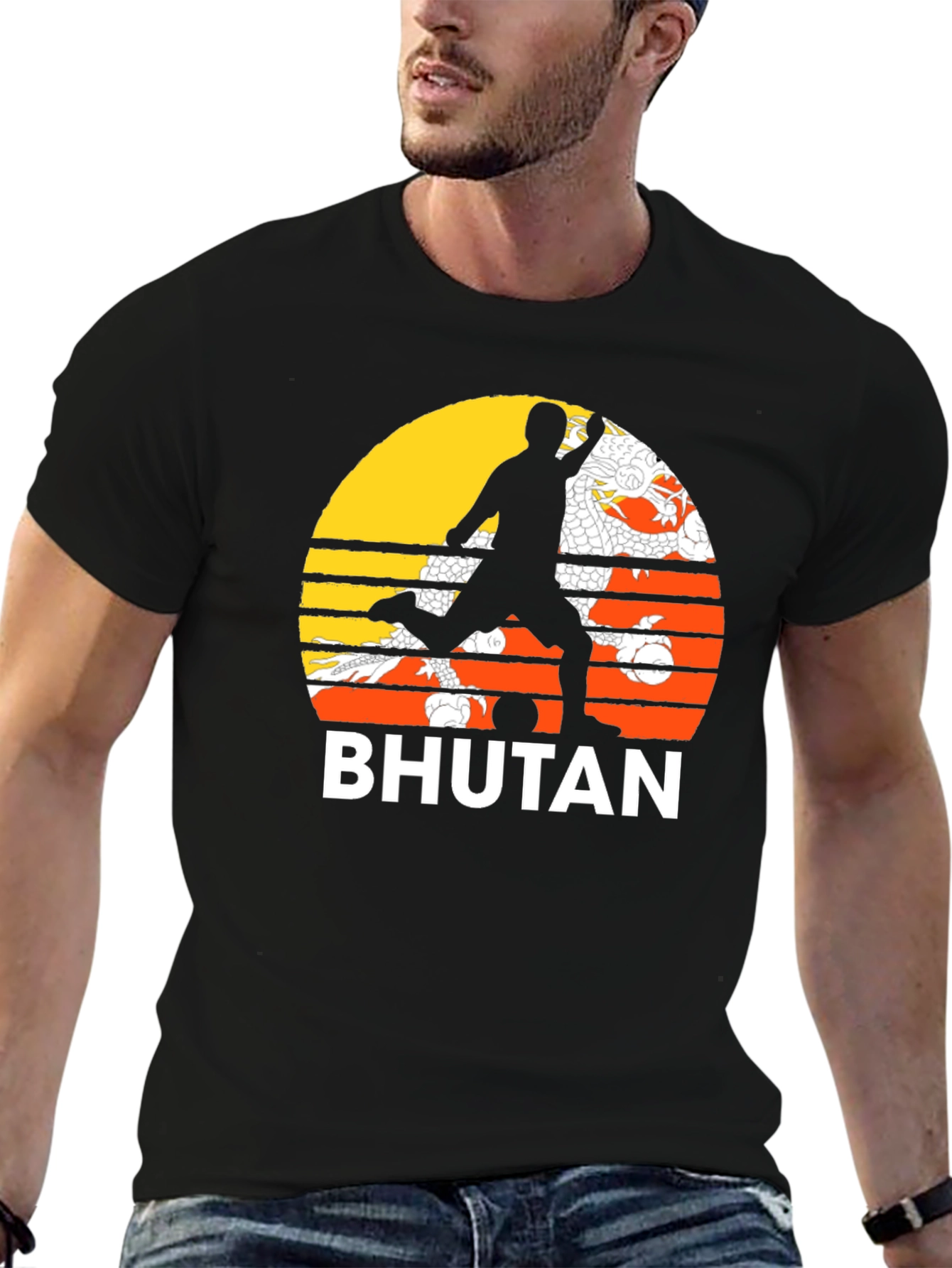 Bhutan Soccer T-Shirt Retro Style Tee