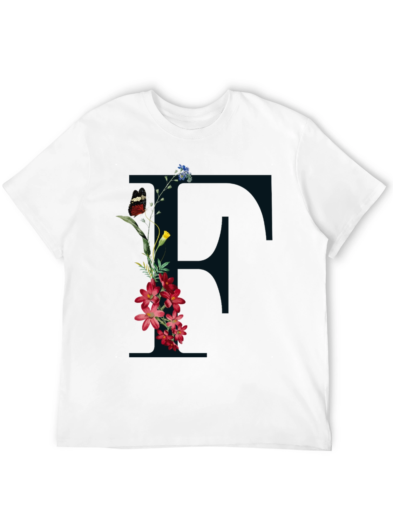 Floral Initial F Black T-Shirt