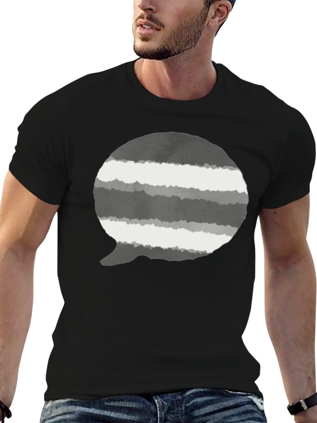 Striped Speech Bubble Graphic Tee - Mens Black T-Shirt