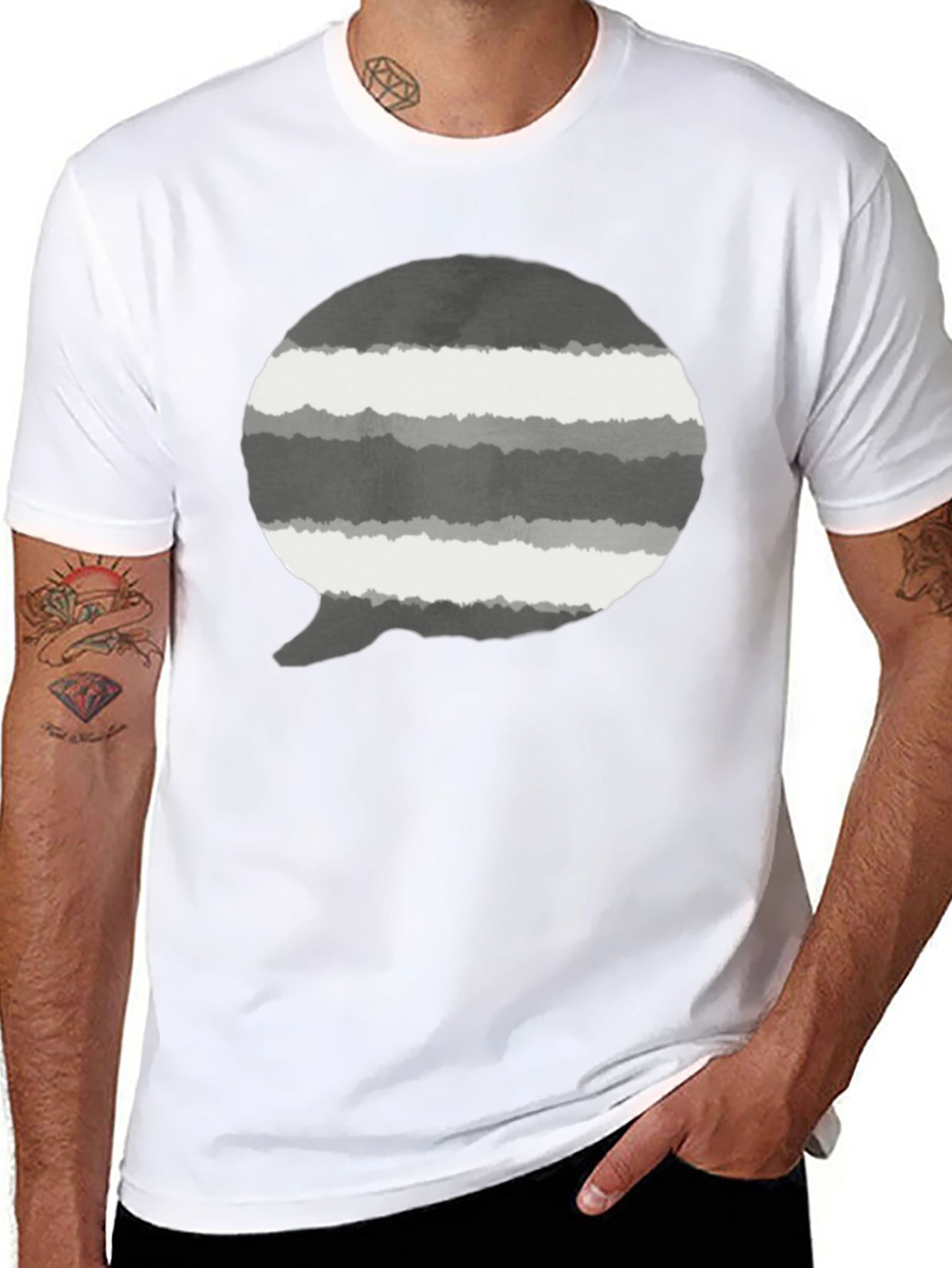 Striped Speech Bubble Graphic Tee - Mens Black T-Shirt