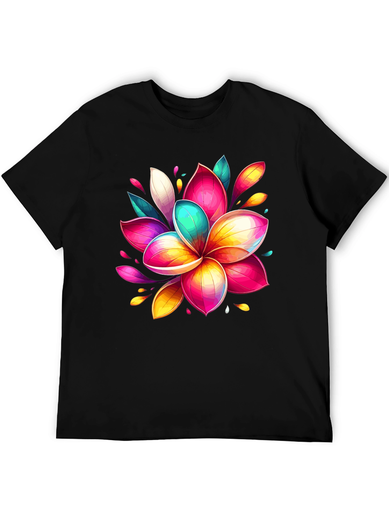Vibrant Floral Graphic Tee - Black