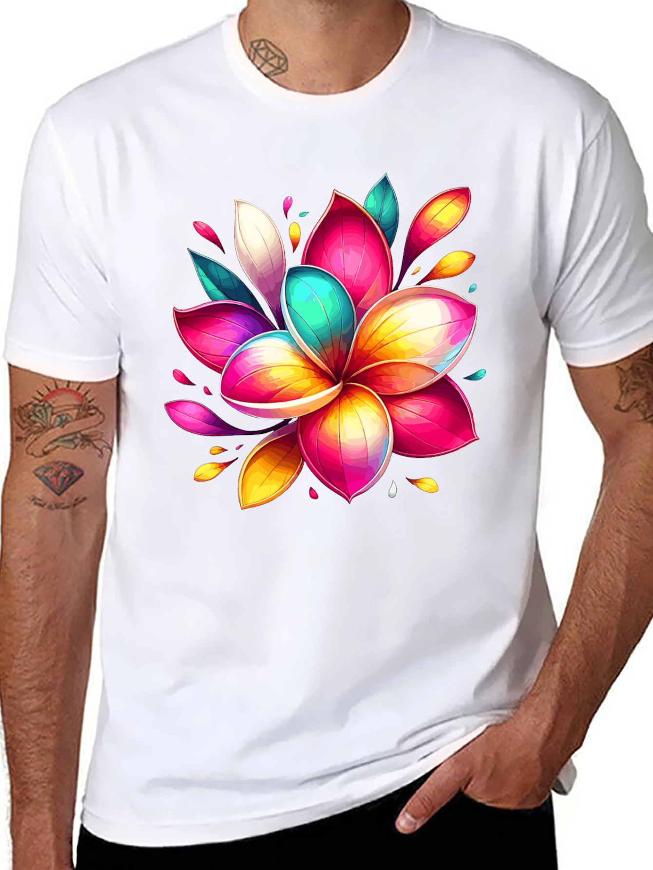 Vibrant Floral Graphic Tee - Black