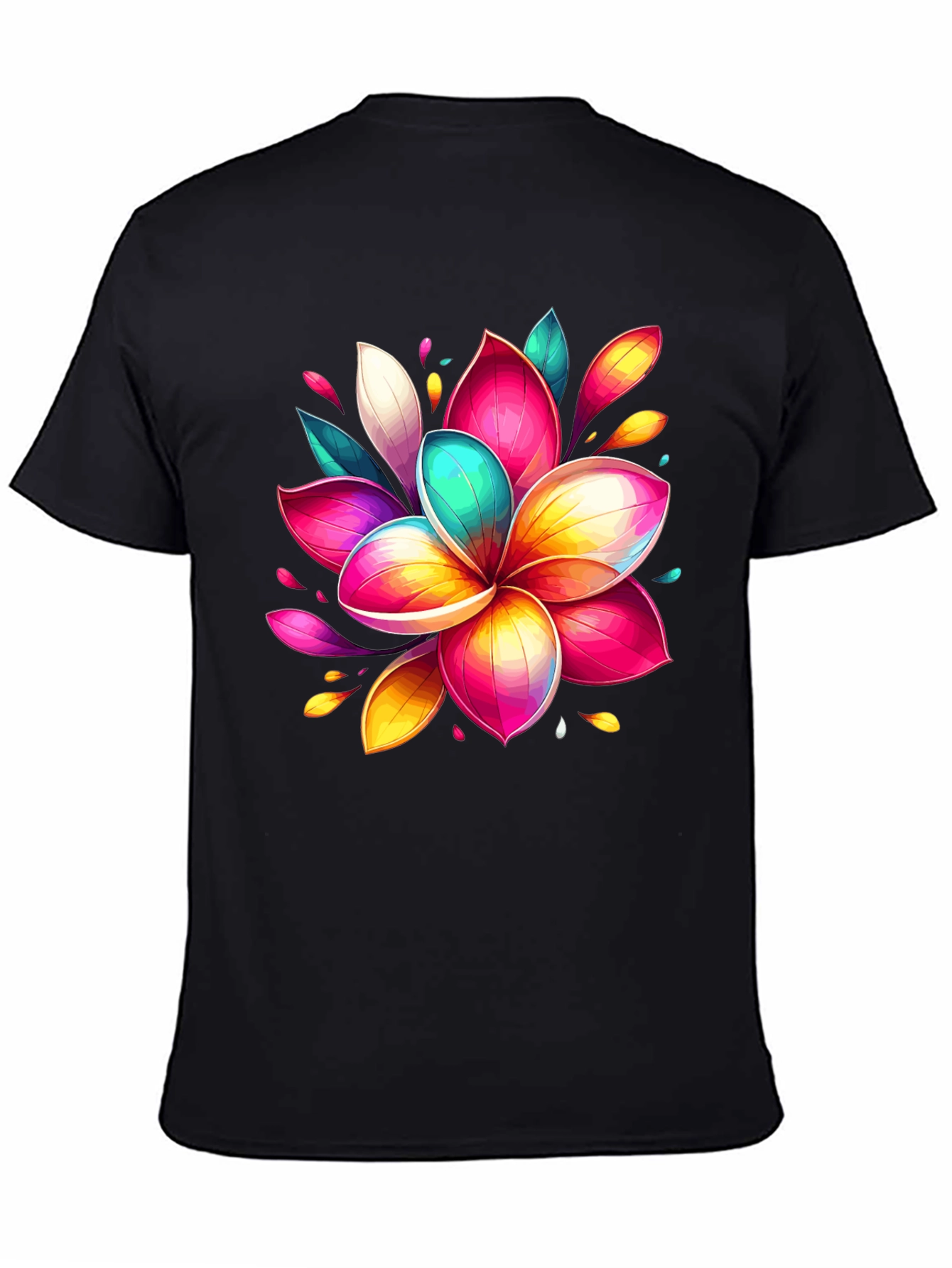 Vibrant Floral Graphic Tee - Black
