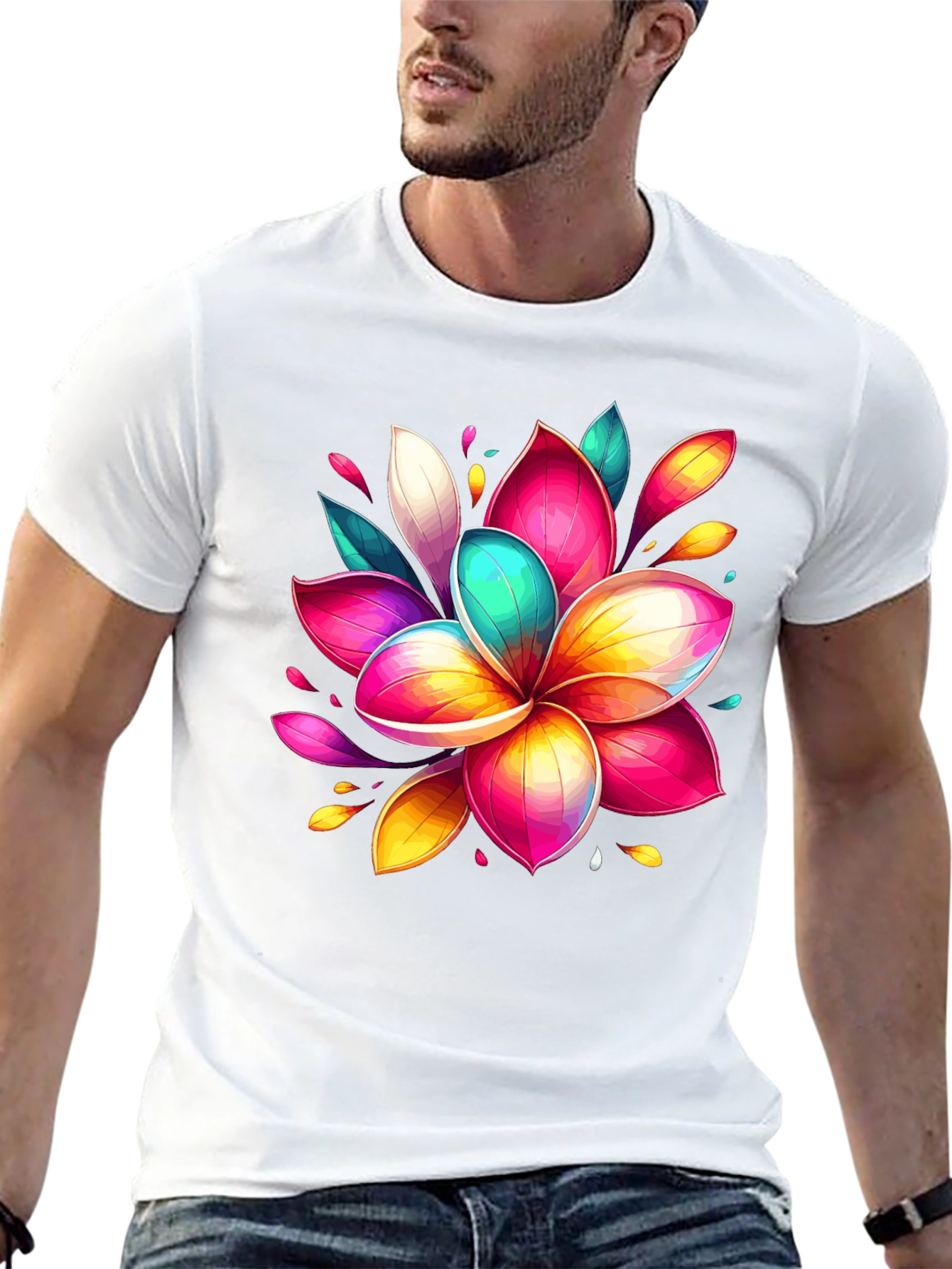 Vibrant Floral Graphic Tee - Black