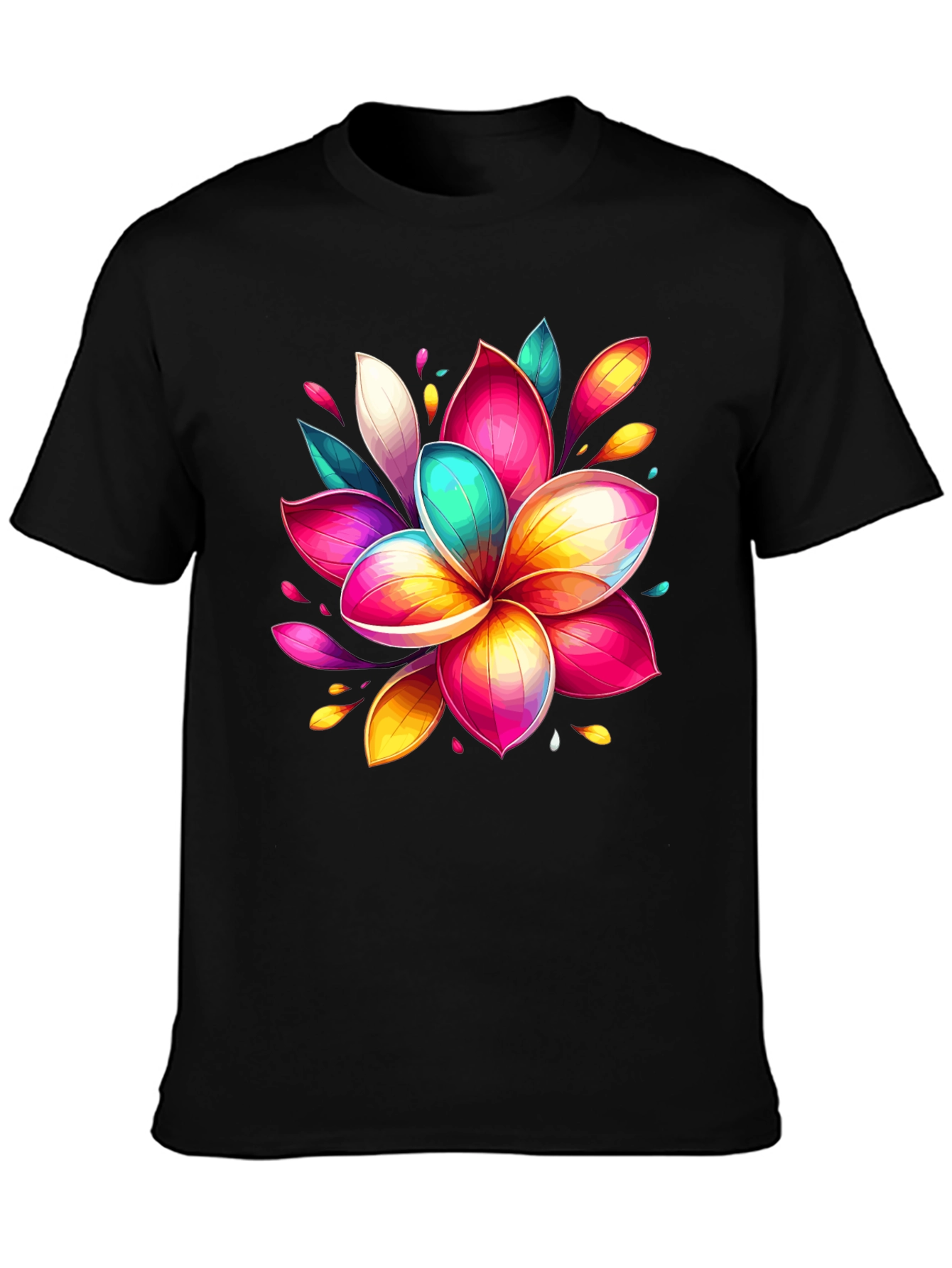 Vibrant Floral Graphic Tee - Black