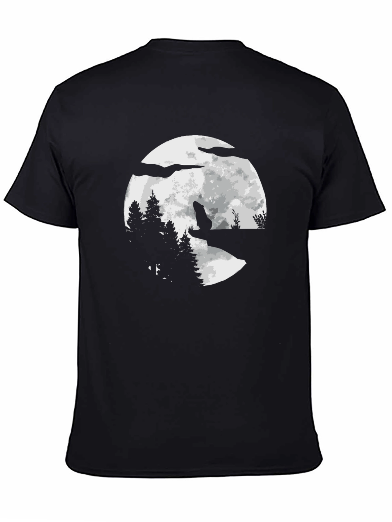 Wolf Moon Graphic Tee - Black Cotton Blend T-Shirt