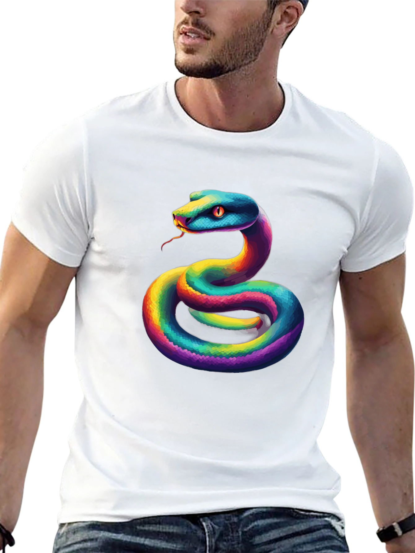 Rainbow Snake Graphic Tee - Unique Mens T-Shirt