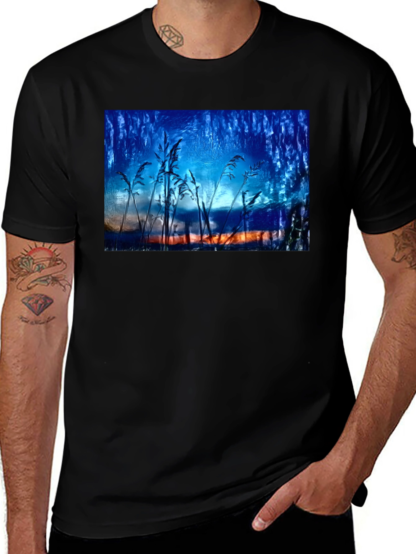 Nature Art T-Shirt - Blue Sunset Design