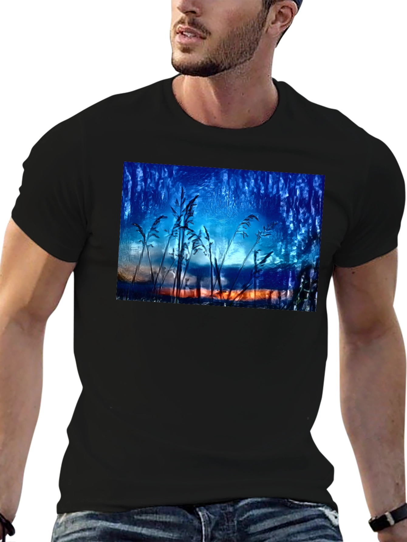 Nature Art T-Shirt - Blue Sunset Design
