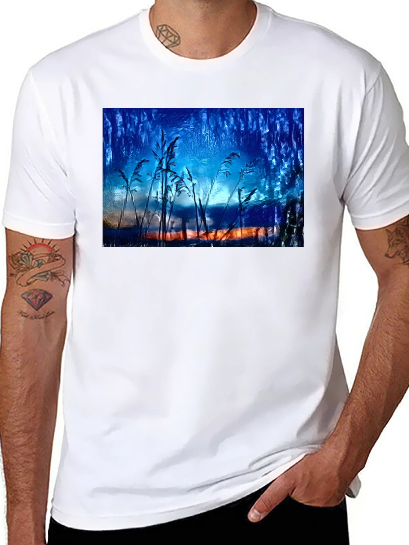 Nature Art T-Shirt - Blue Sunset Design