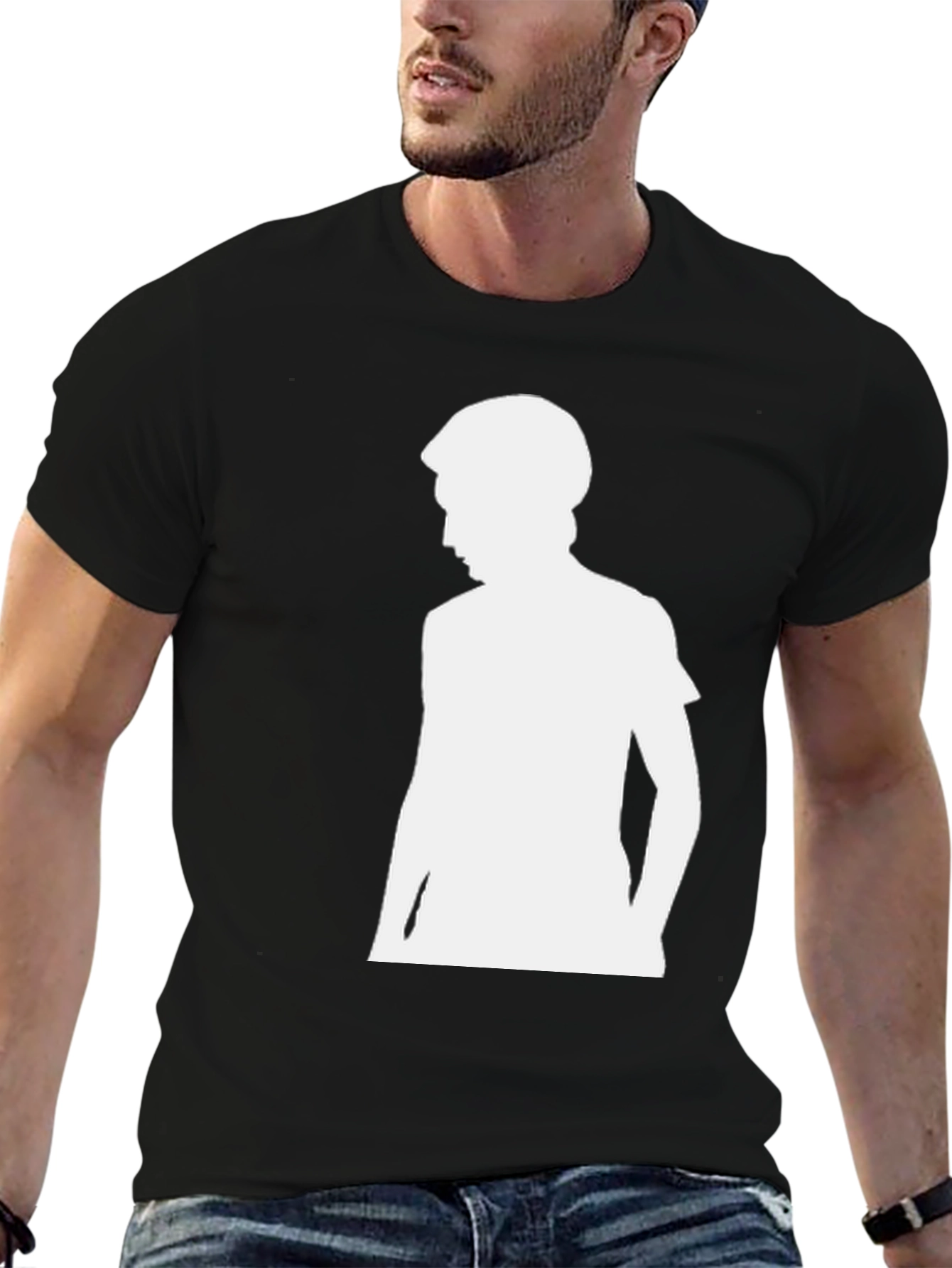 Black T-Shirt with White Silhouette Design