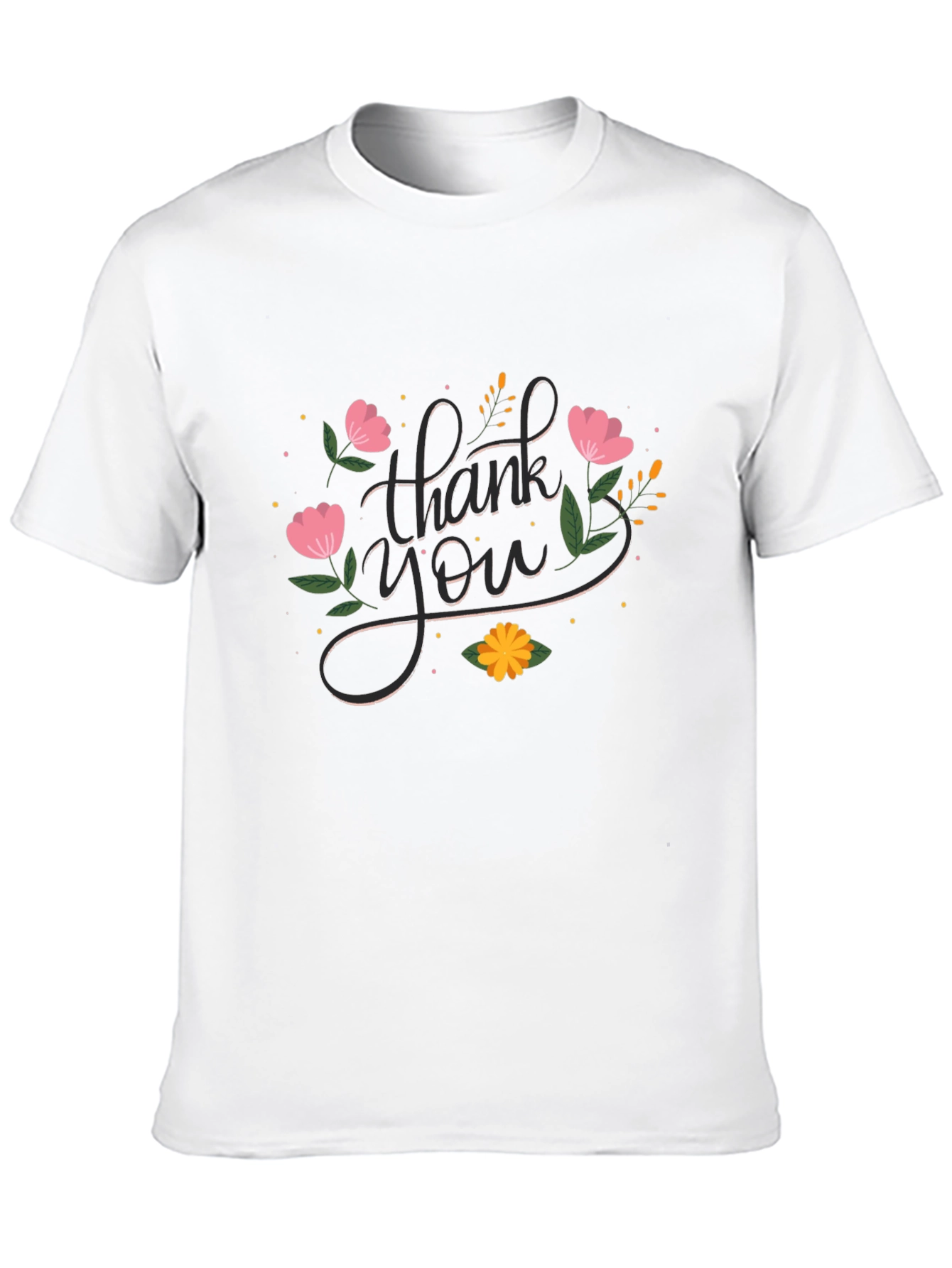 Floral Thank You Graphic Print Crew Neck T-Shirt