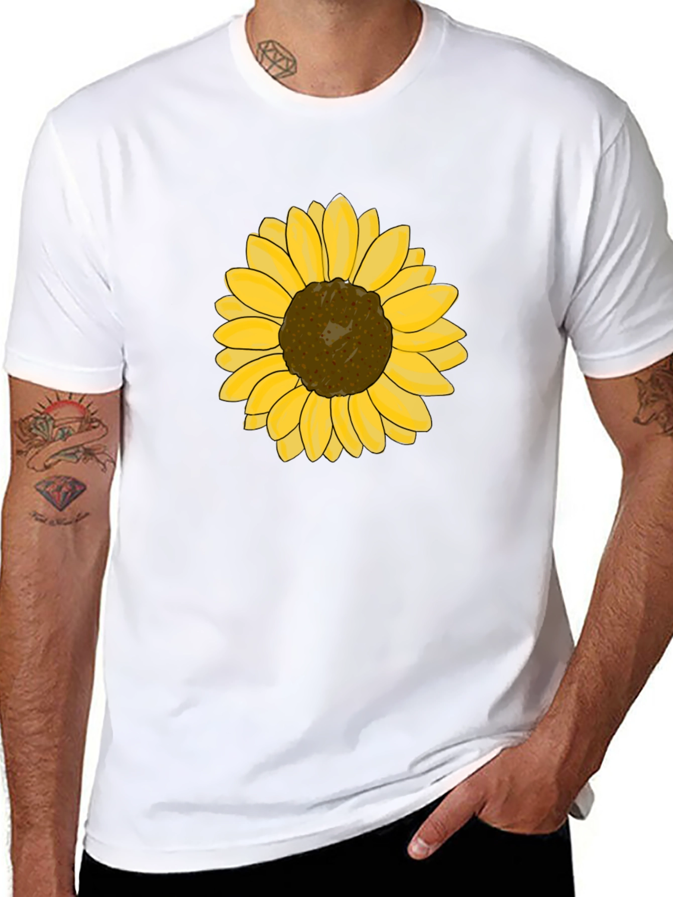 Sunflower Graphic Tee - Black Cotton Casual T-Shirt