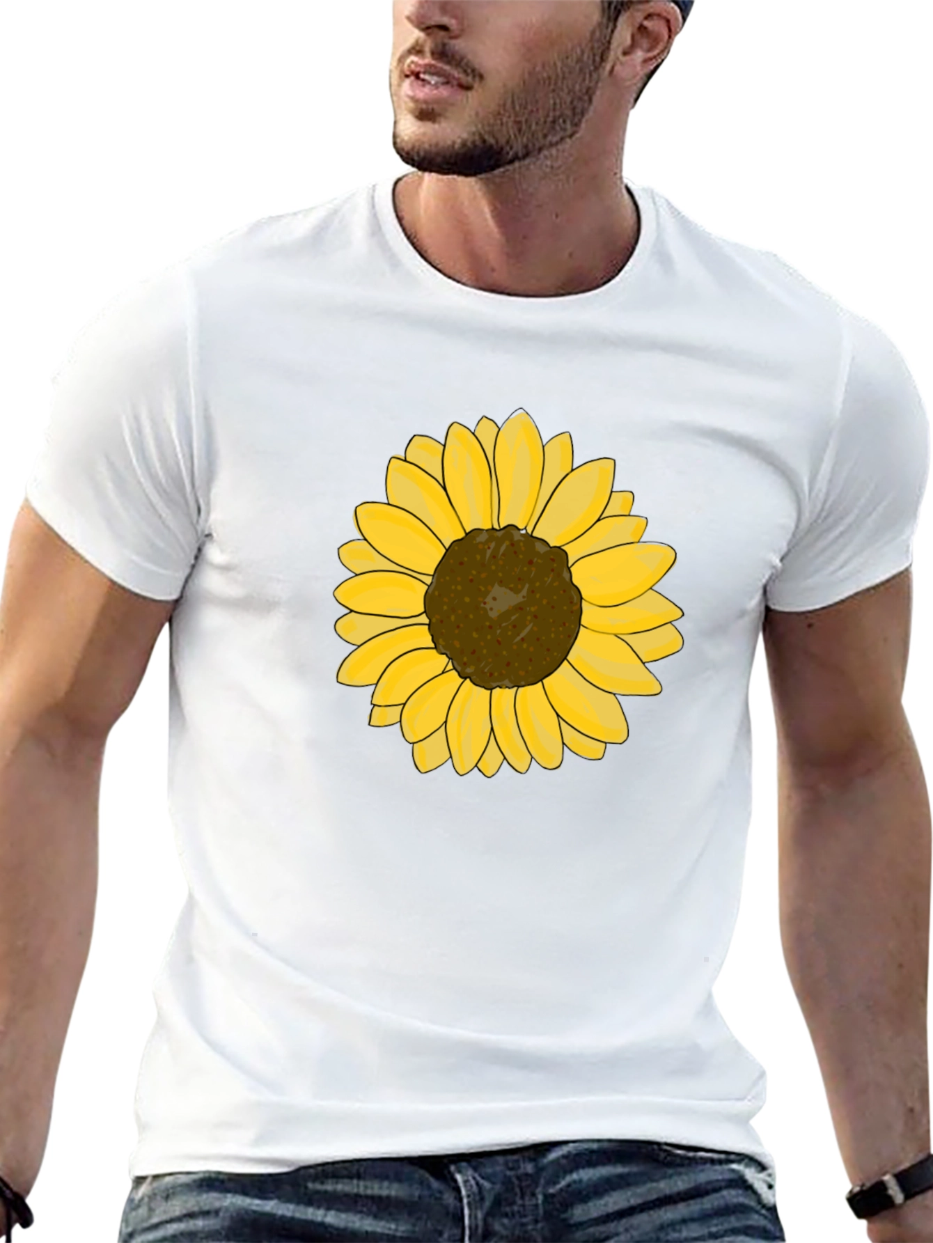 Sunflower Graphic Tee - Black Cotton Casual T-Shirt