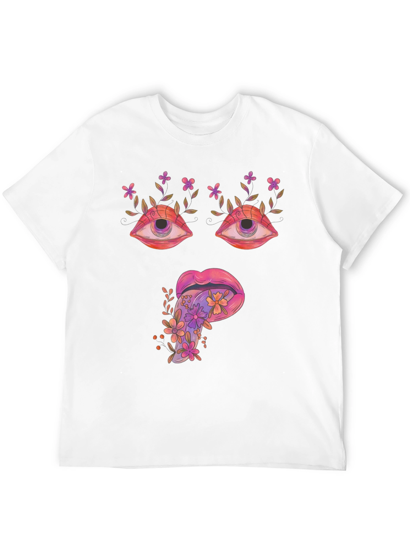 Psychedelic Eyes & Tongue Graphic T-Shirt - Black