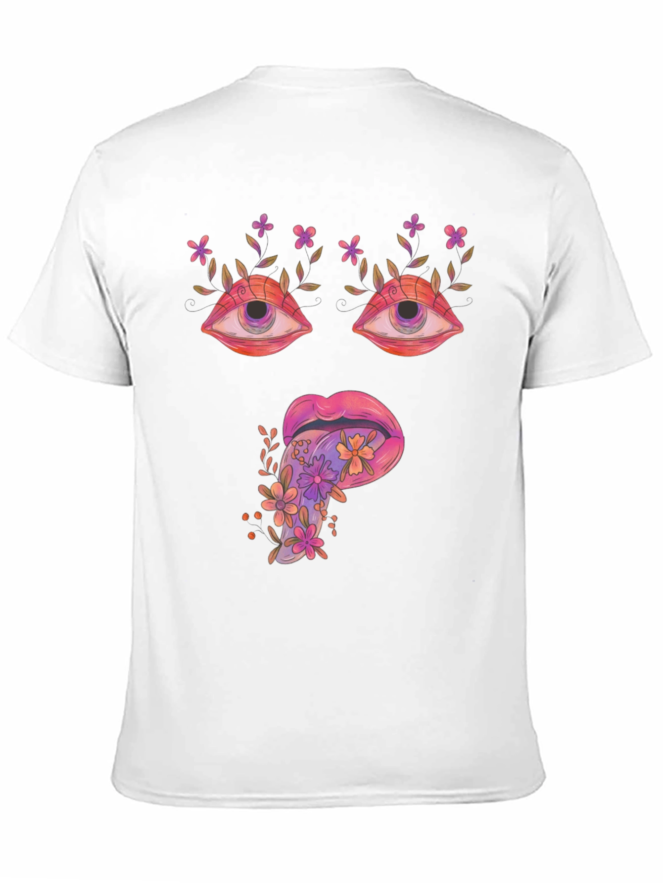 Psychedelic Eyes & Tongue Graphic T-Shirt - Black