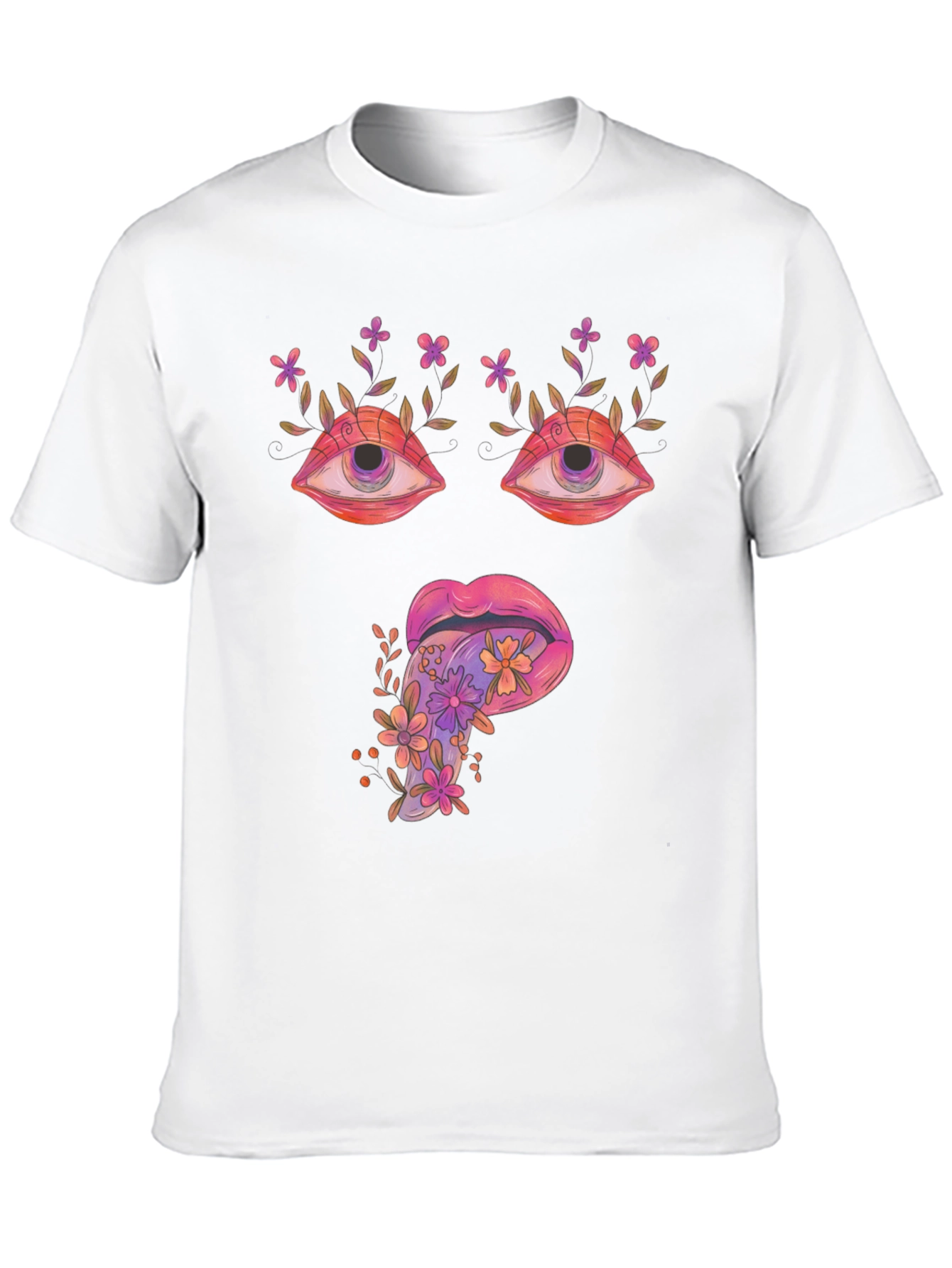 Psychedelic Eyes & Tongue Graphic T-Shirt - Black