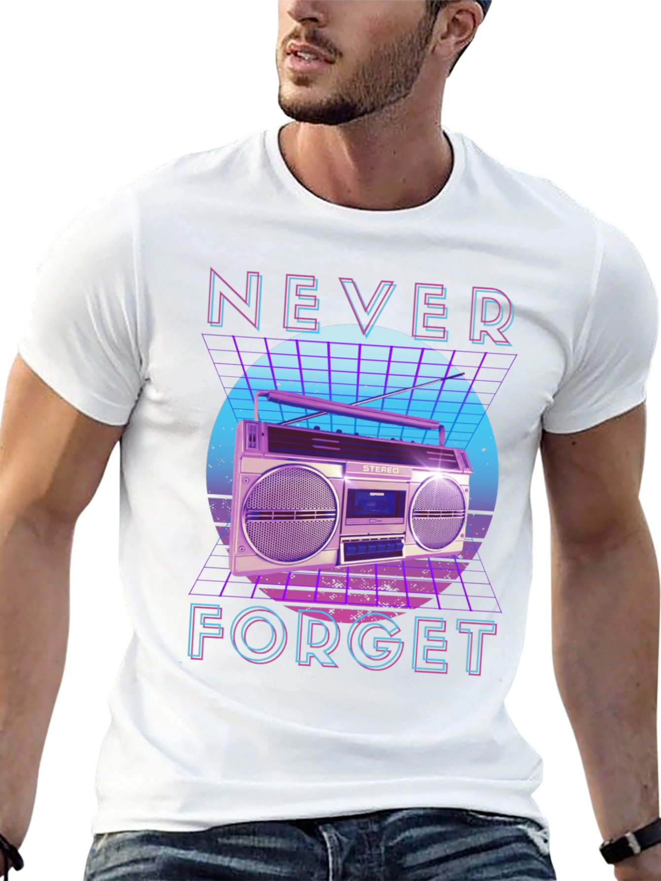 Retro 80s Boombox Never Forget Graphic Tee