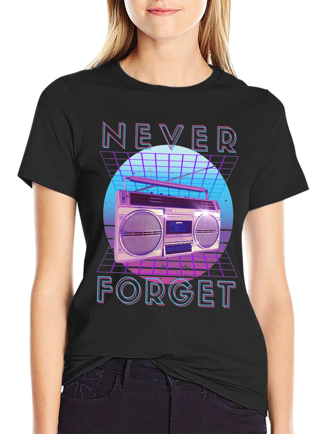 Retro 80s Boombox Never Forget Graphic Tee