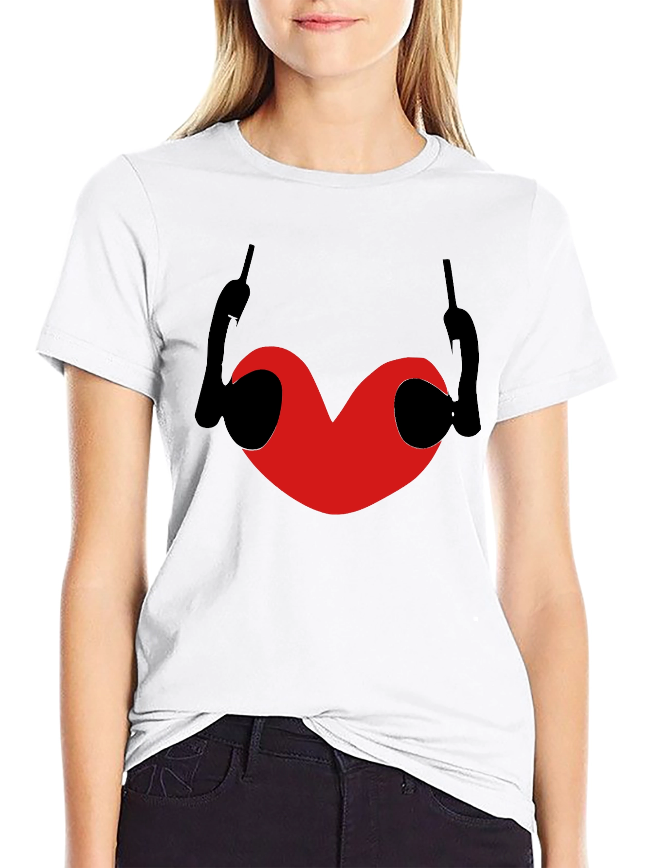 Heart & Devil Horns Graphic Black T-Shirt