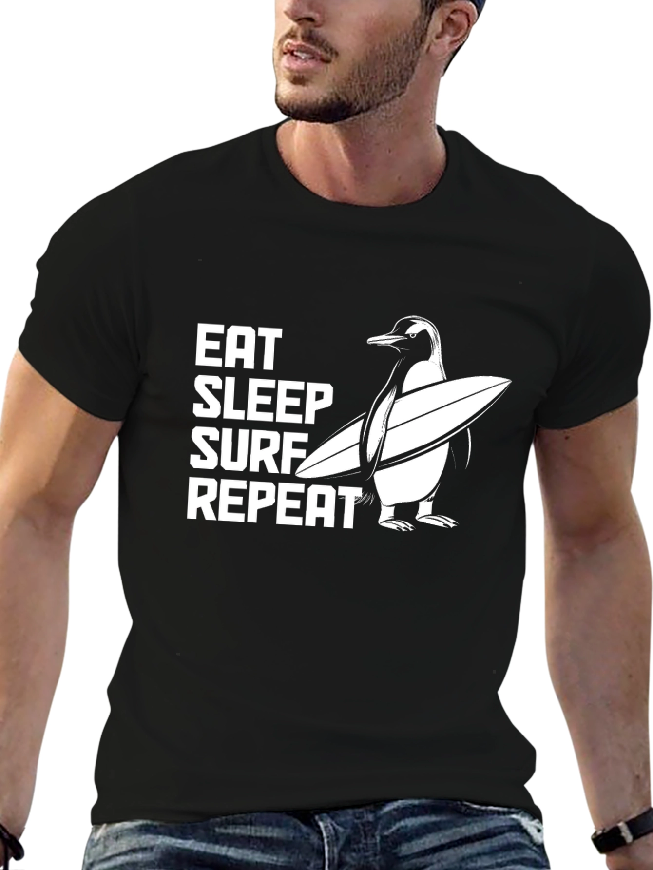 Eat Sleep Surf Repeat Penguin Graphic Tee