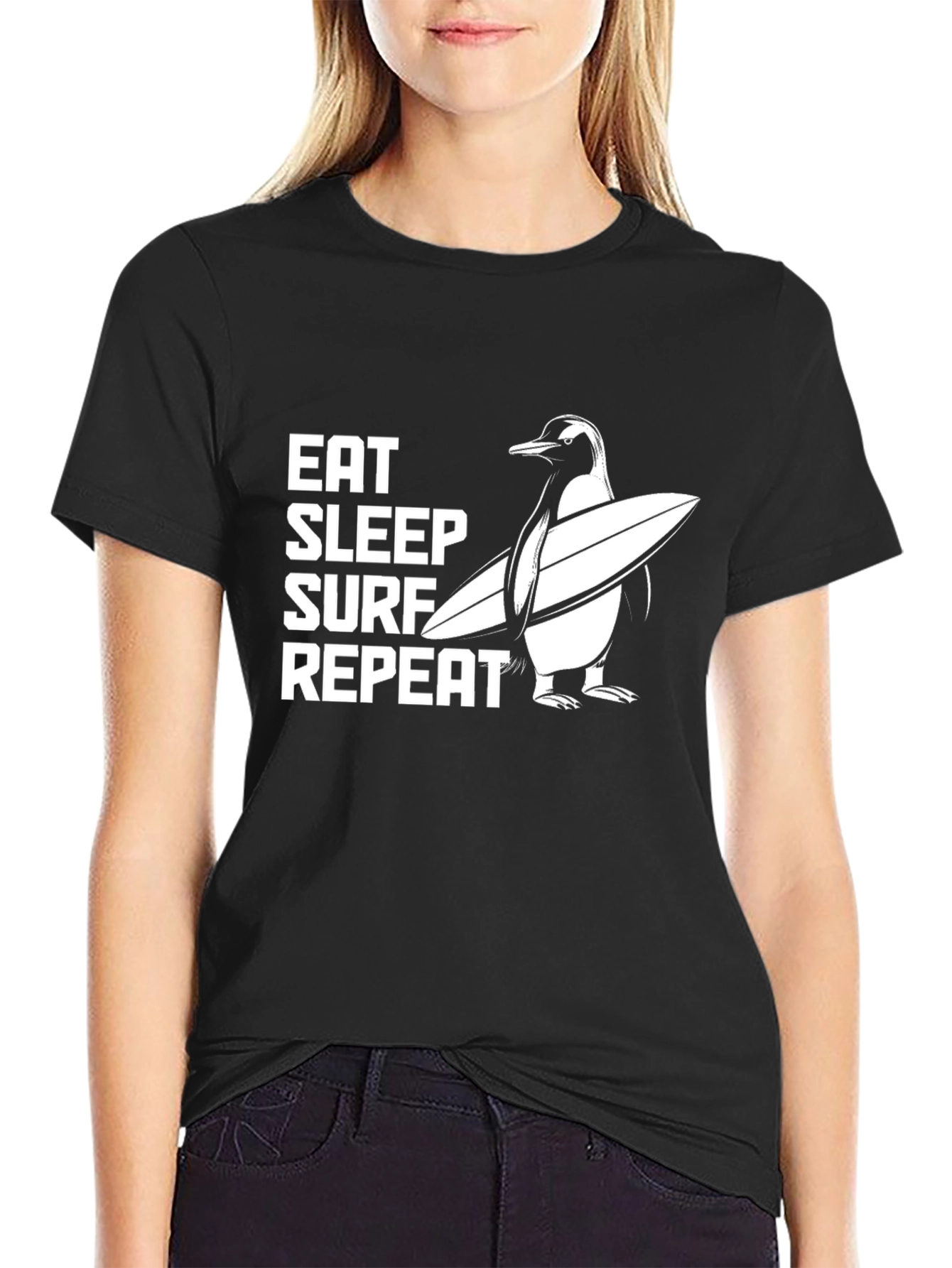 Eat Sleep Surf Repeat Penguin Graphic Tee