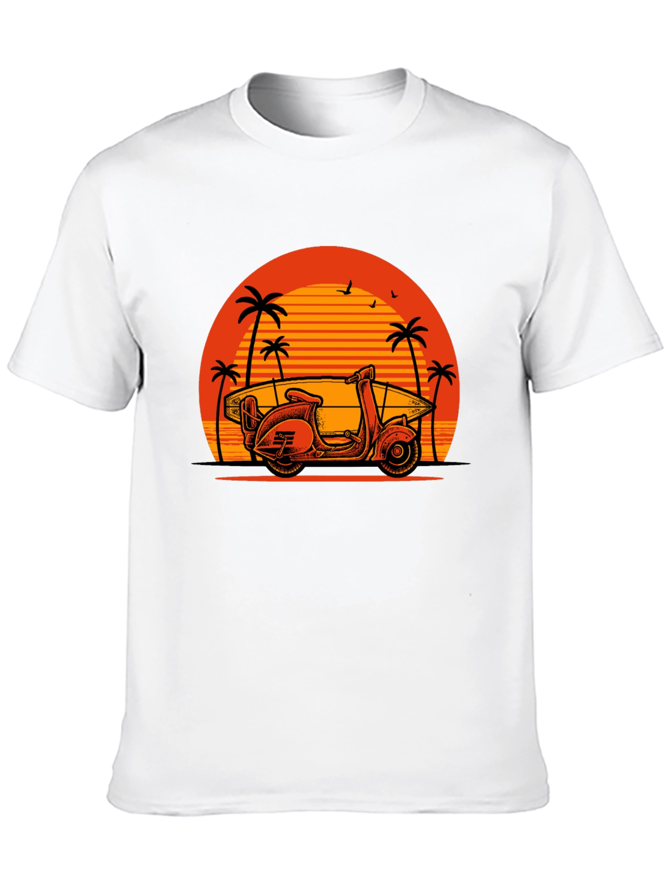 Retro Scooter & Surf T-Shirt - Beach Vibes