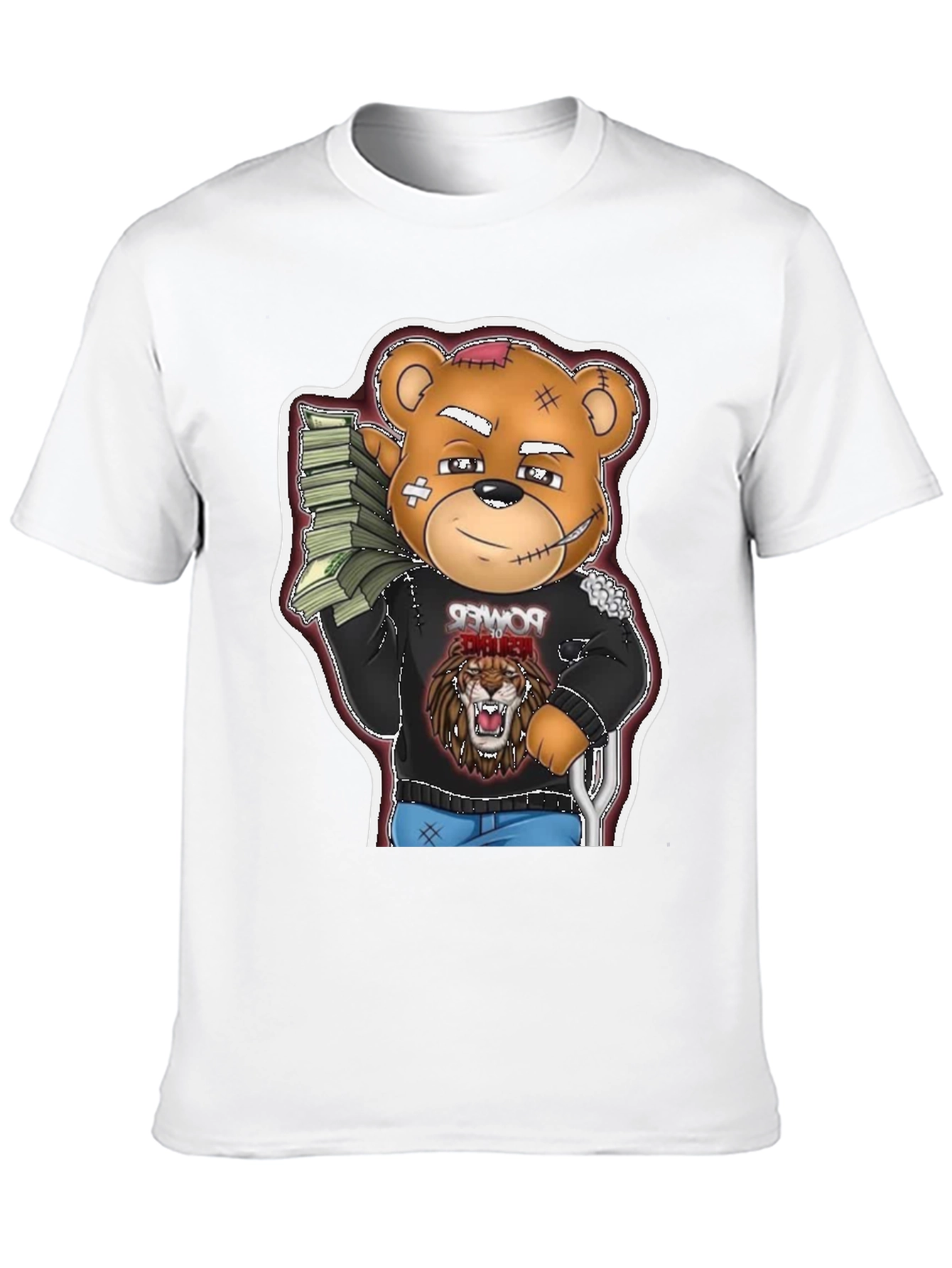 Cartoon Bear Graphic Tee - Black