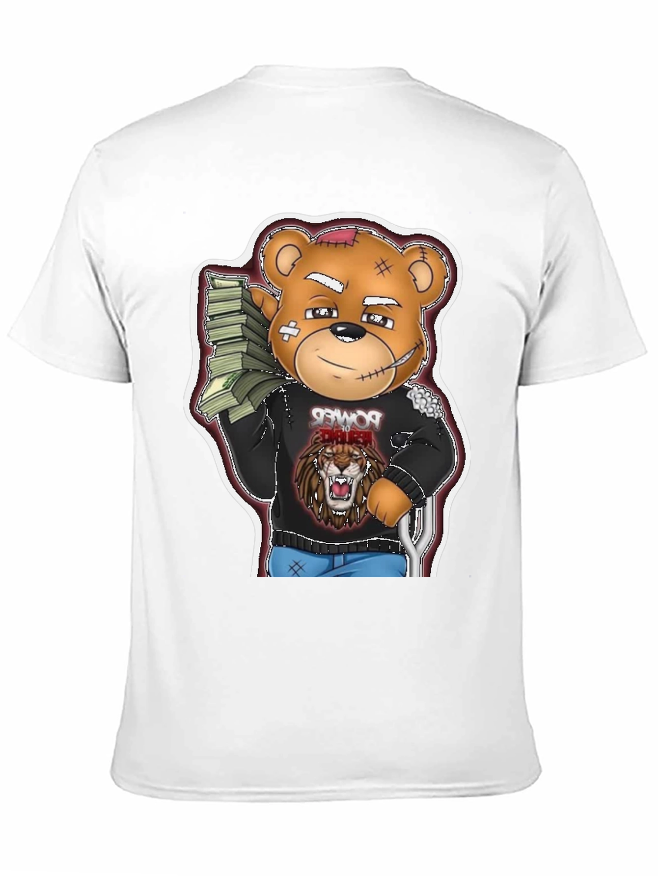 Cartoon Bear Graphic Tee - Black
