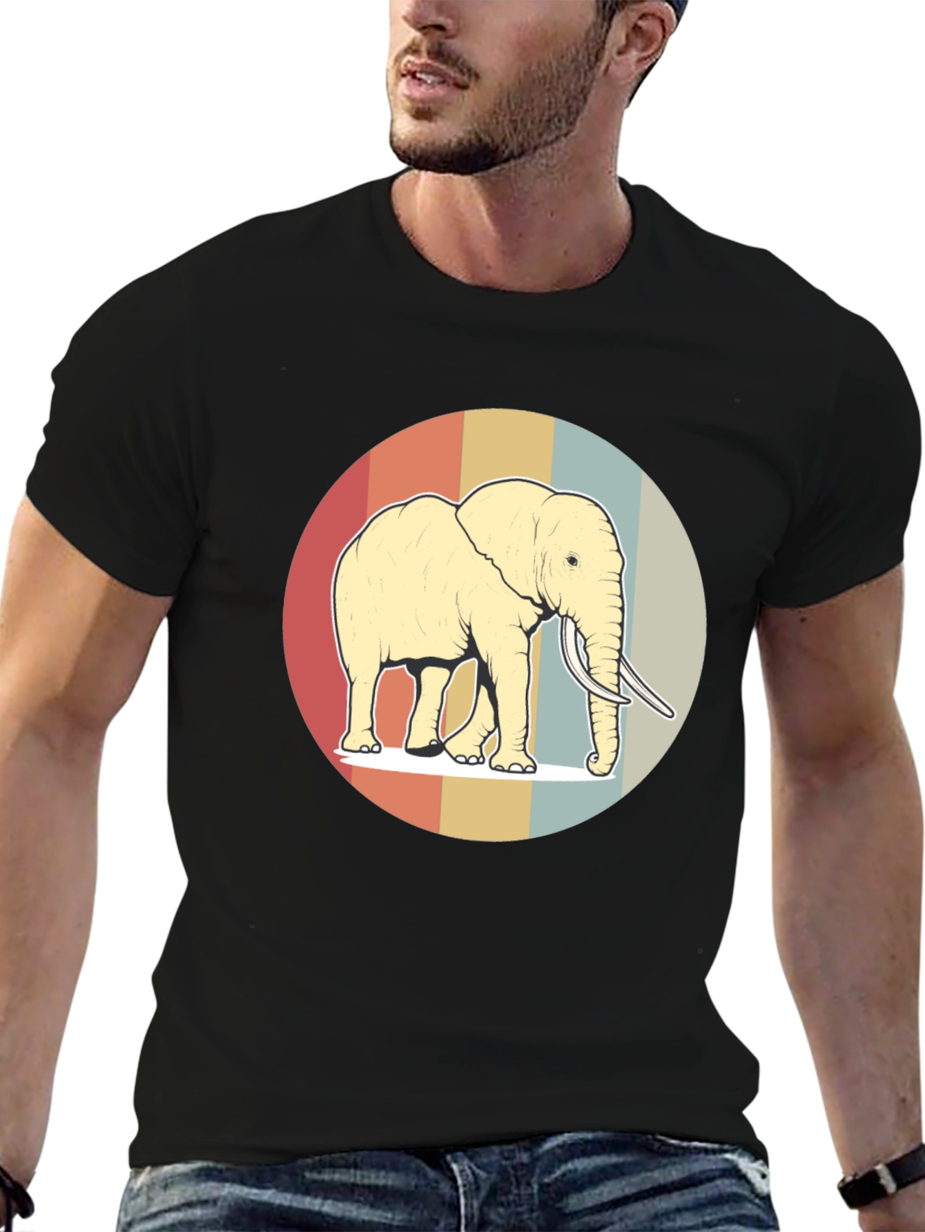Retro Elephant Graphic Tee - Soft Cotton Blend