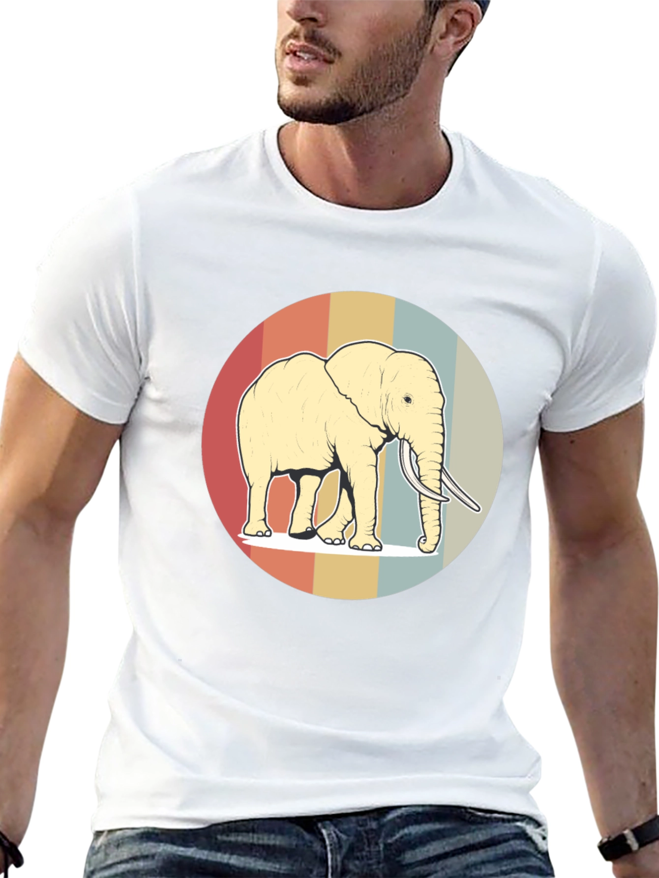 Retro Elephant Graphic Tee - Soft Cotton Blend