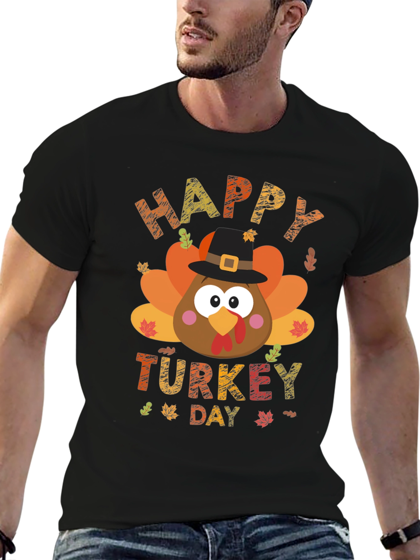Happy Turkey Day Graphic Tee - Black