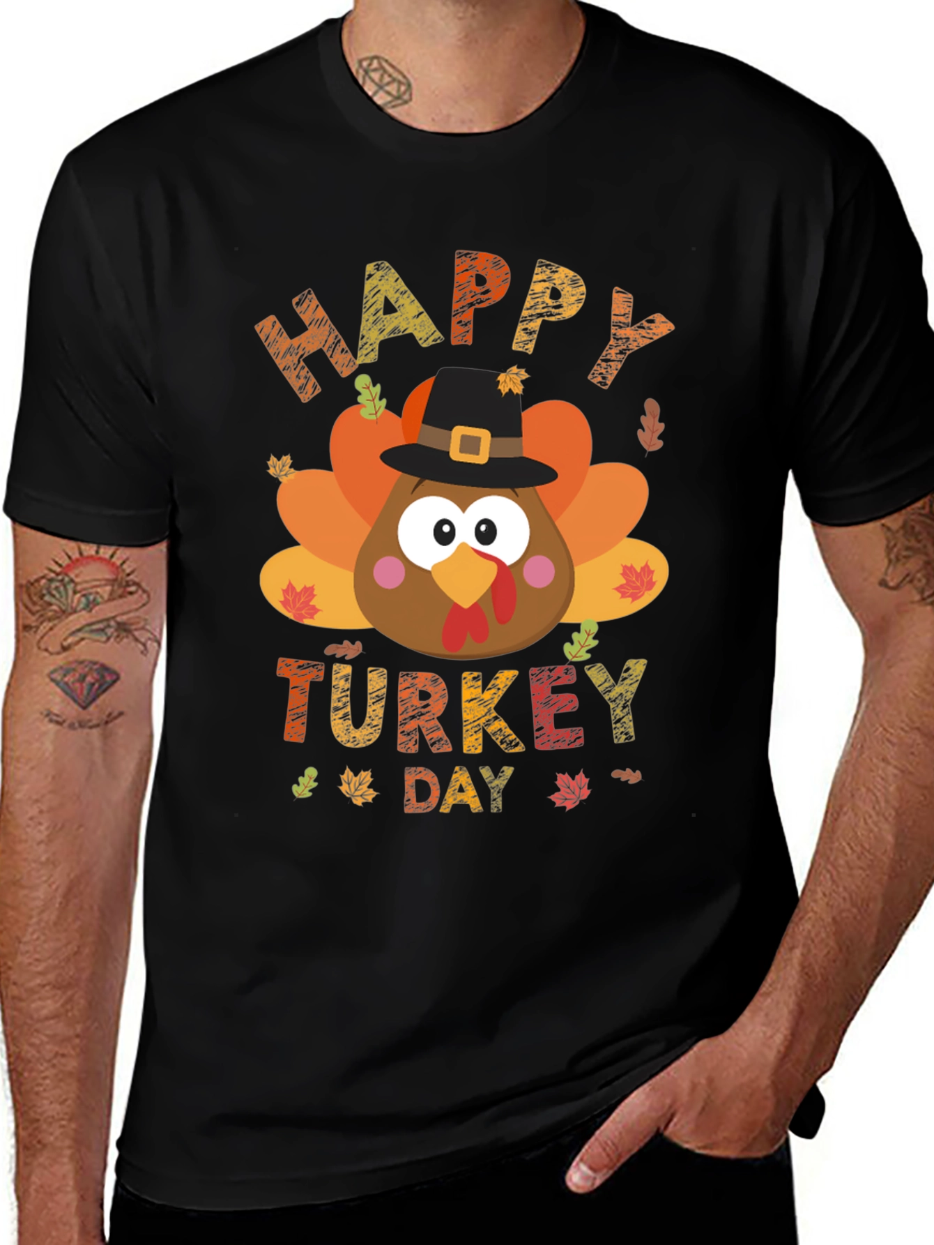 Happy Turkey Day Graphic Tee - Black