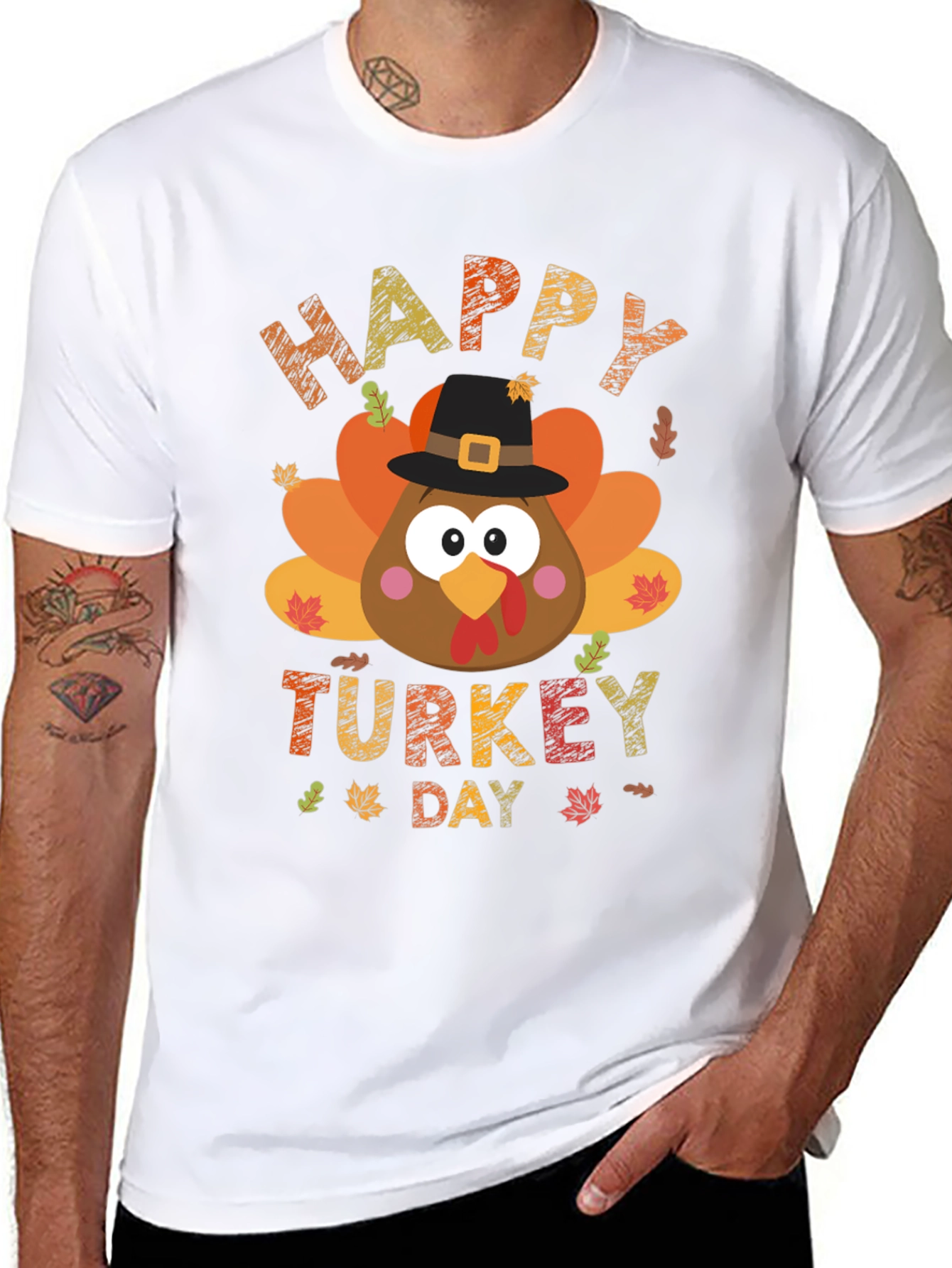 Happy Turkey Day Graphic Tee - Black