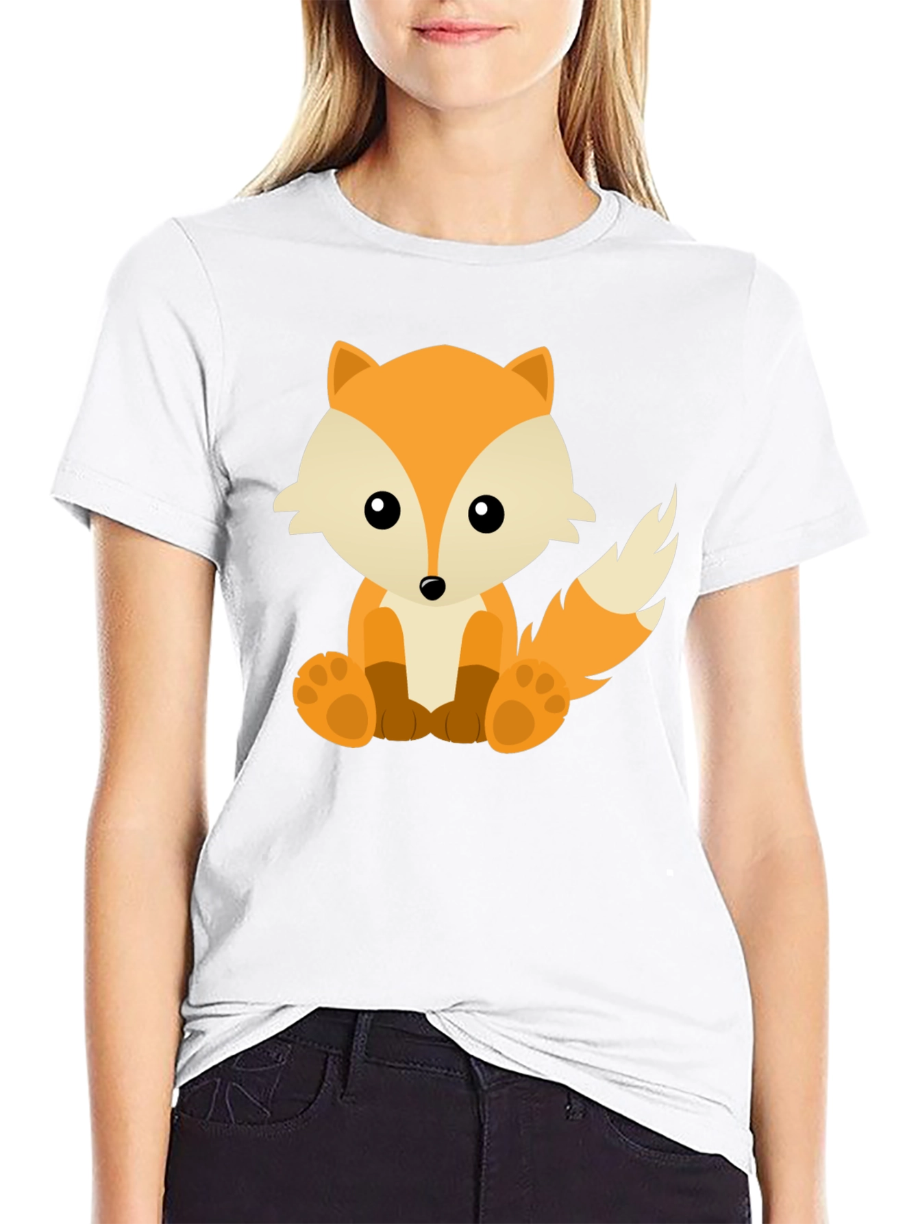 Cute Fox Graphic Tee - Soft Black Cotton T-Shirt