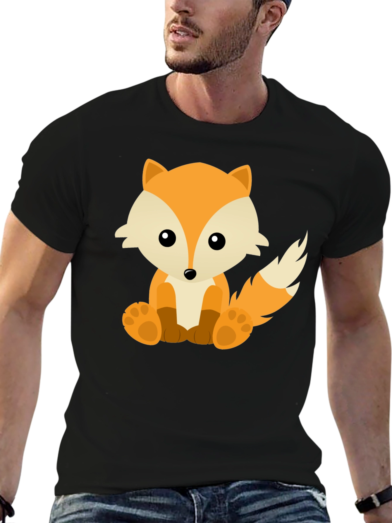Cute Fox Graphic Tee - Soft Black Cotton T-Shirt
