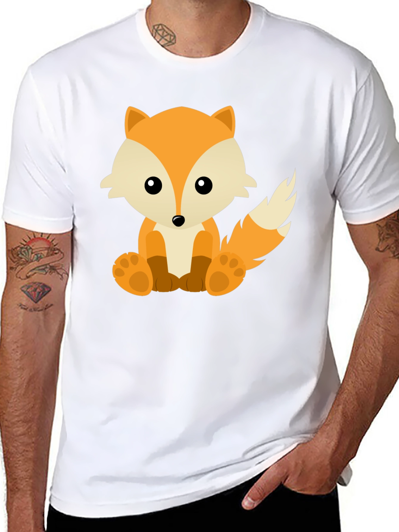 Cute Fox Graphic Tee - Soft Black Cotton T-Shirt
