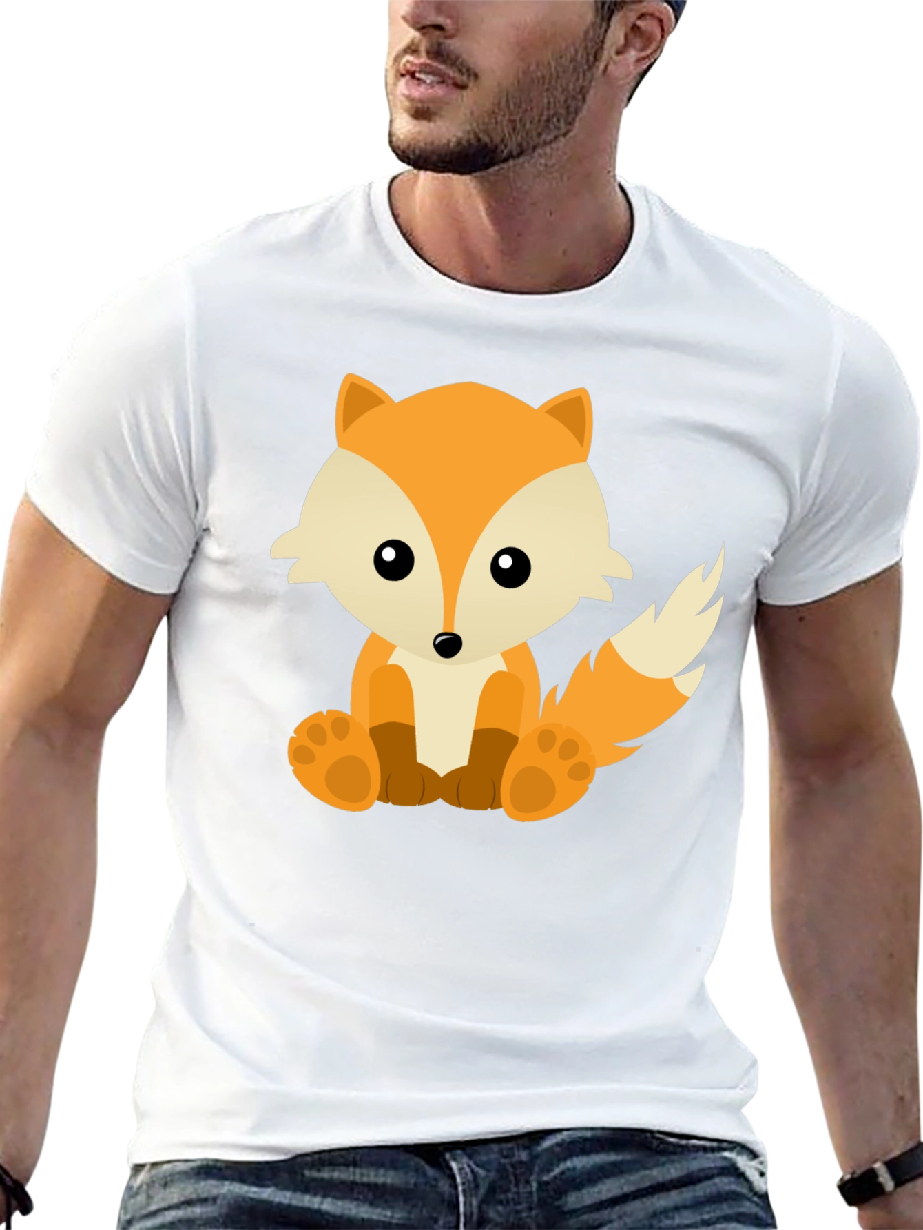 Cute Fox Graphic Tee - Soft Black Cotton T-Shirt