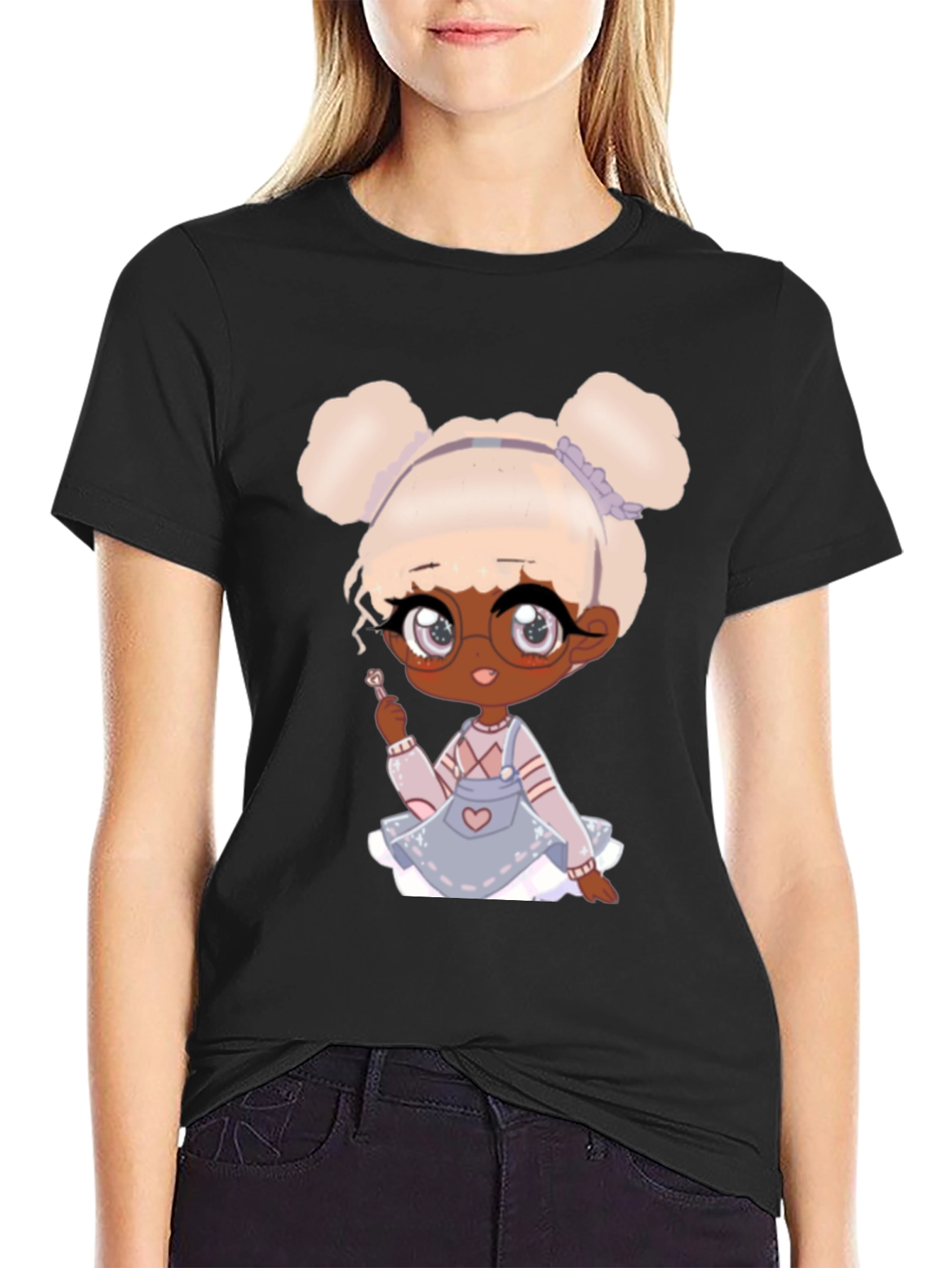 Anime Girl Graphic Tee - Black Cotton T-Shirt