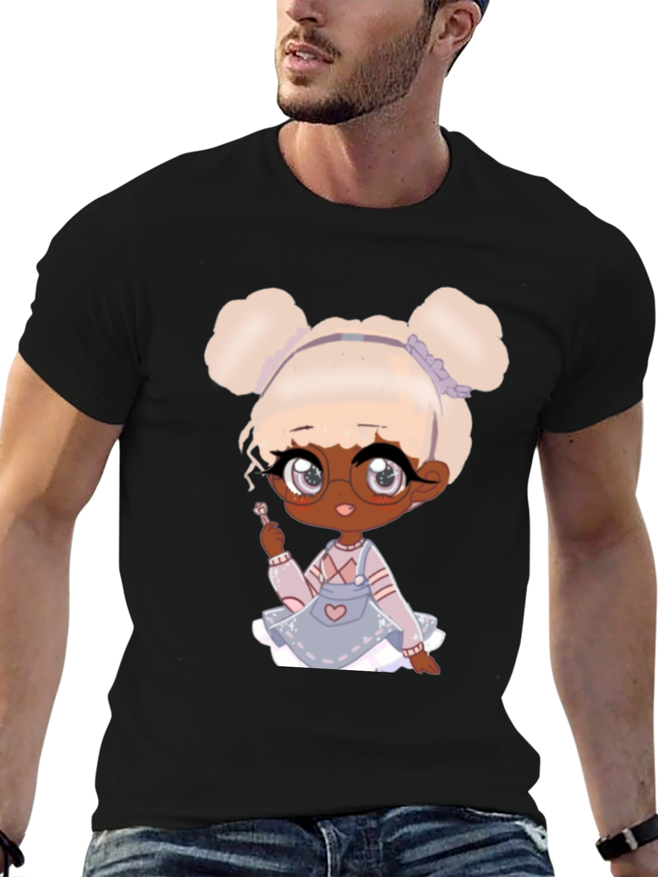 Anime Girl Graphic Tee - Black Cotton T-Shirt