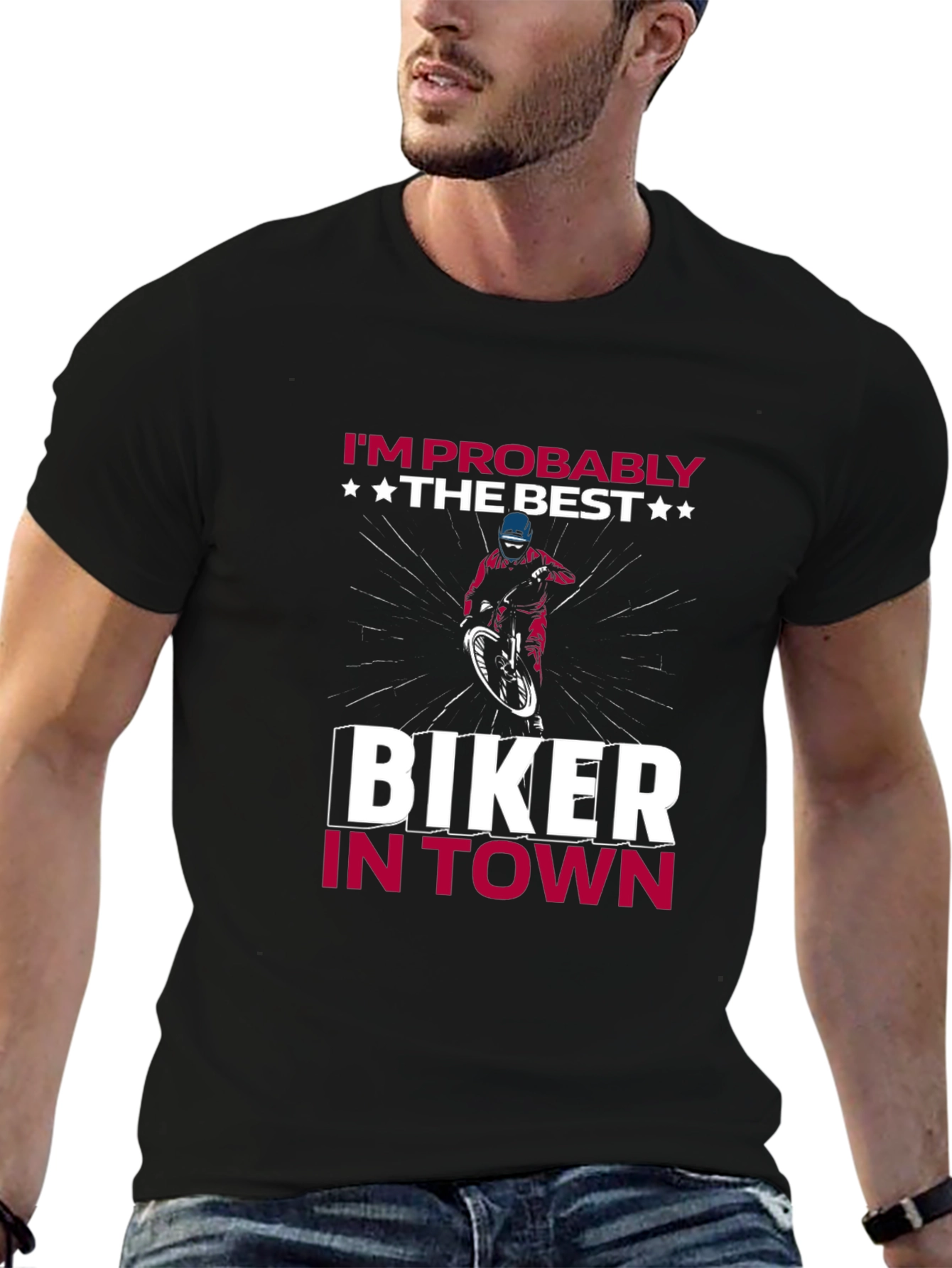 Biker in Town Graphic T-Shirt